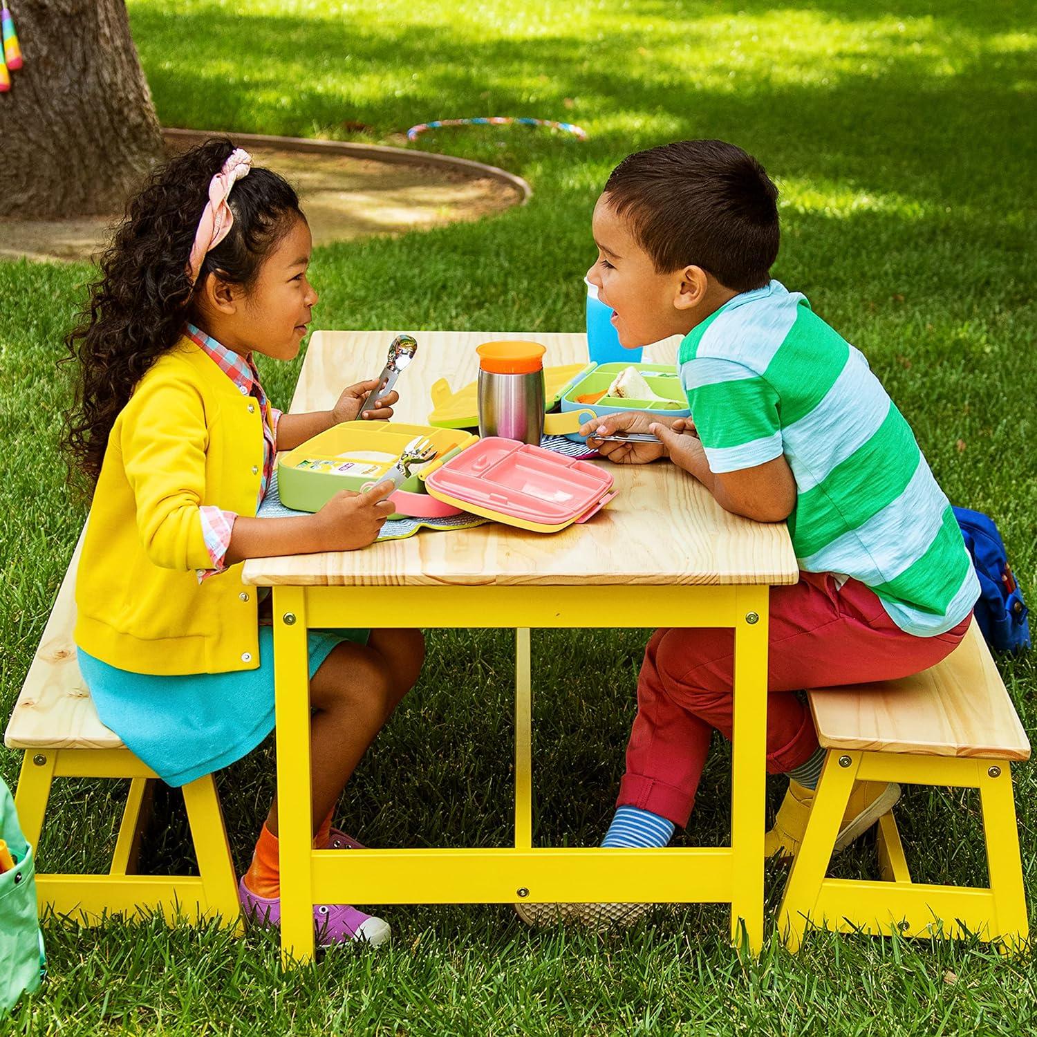 imageMunchkin Lunch Bento Box for Kids and Toddlers Includes Stainless Steel Utensils BPAFree 18 Months and Up BlueGreenYellowGreen