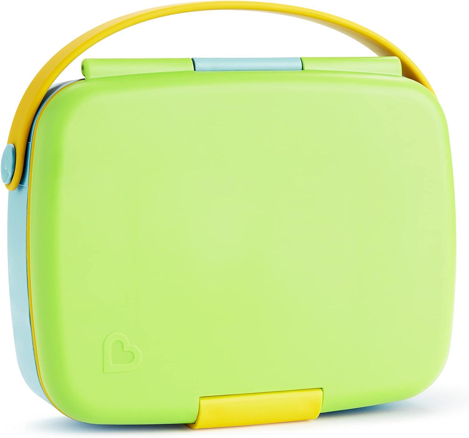 imageMunchkin Lunch Bento Box for Kids and Toddlers Includes Stainless Steel Utensils BPAFree 18 Months and Up BlueGreenYellowGreen