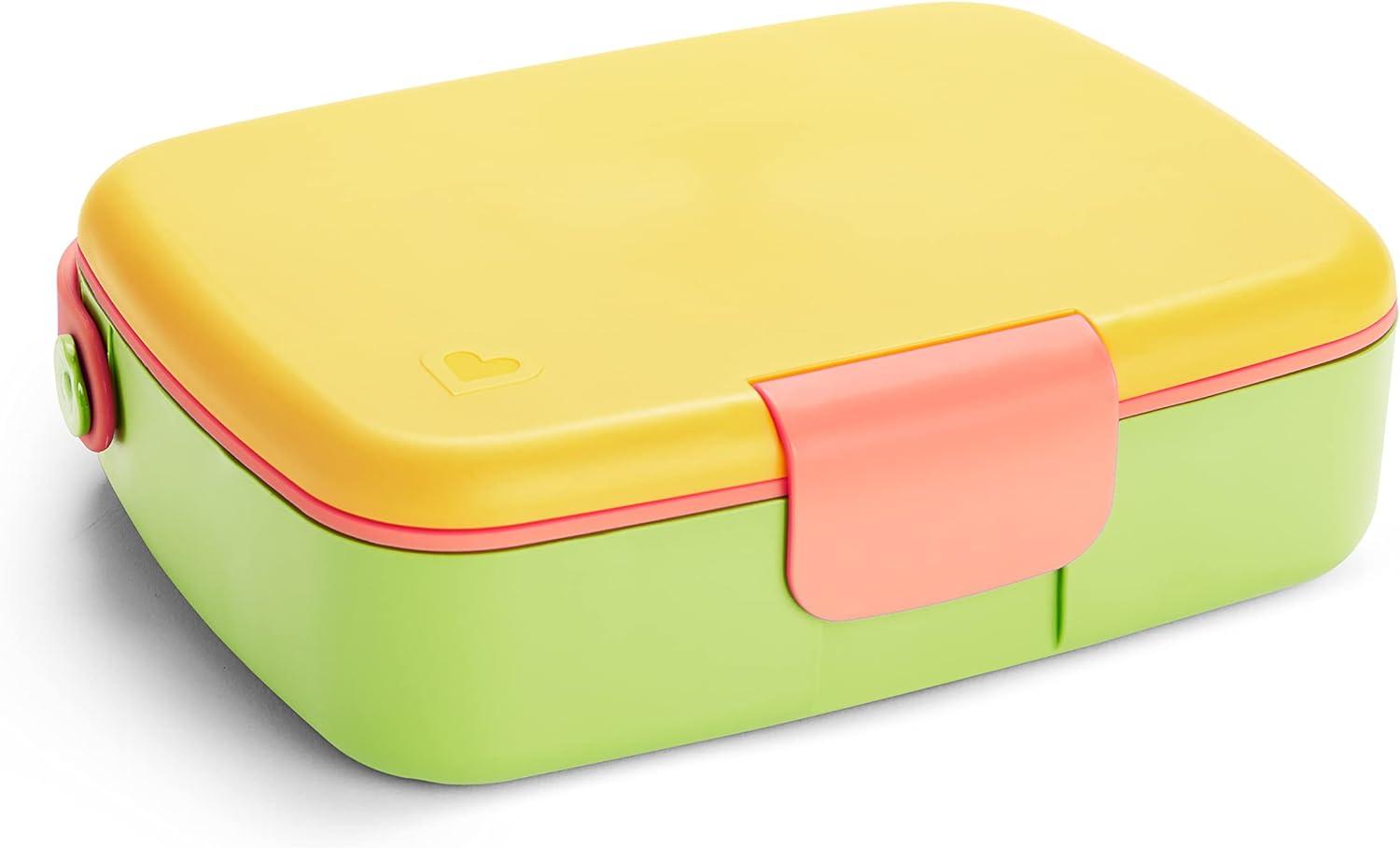 imageMunchkin Lunch Bento Box for Kids and Toddlers Includes Stainless Steel Utensils BPAFree 18 Months and Up BlueGreenYellowYellow
