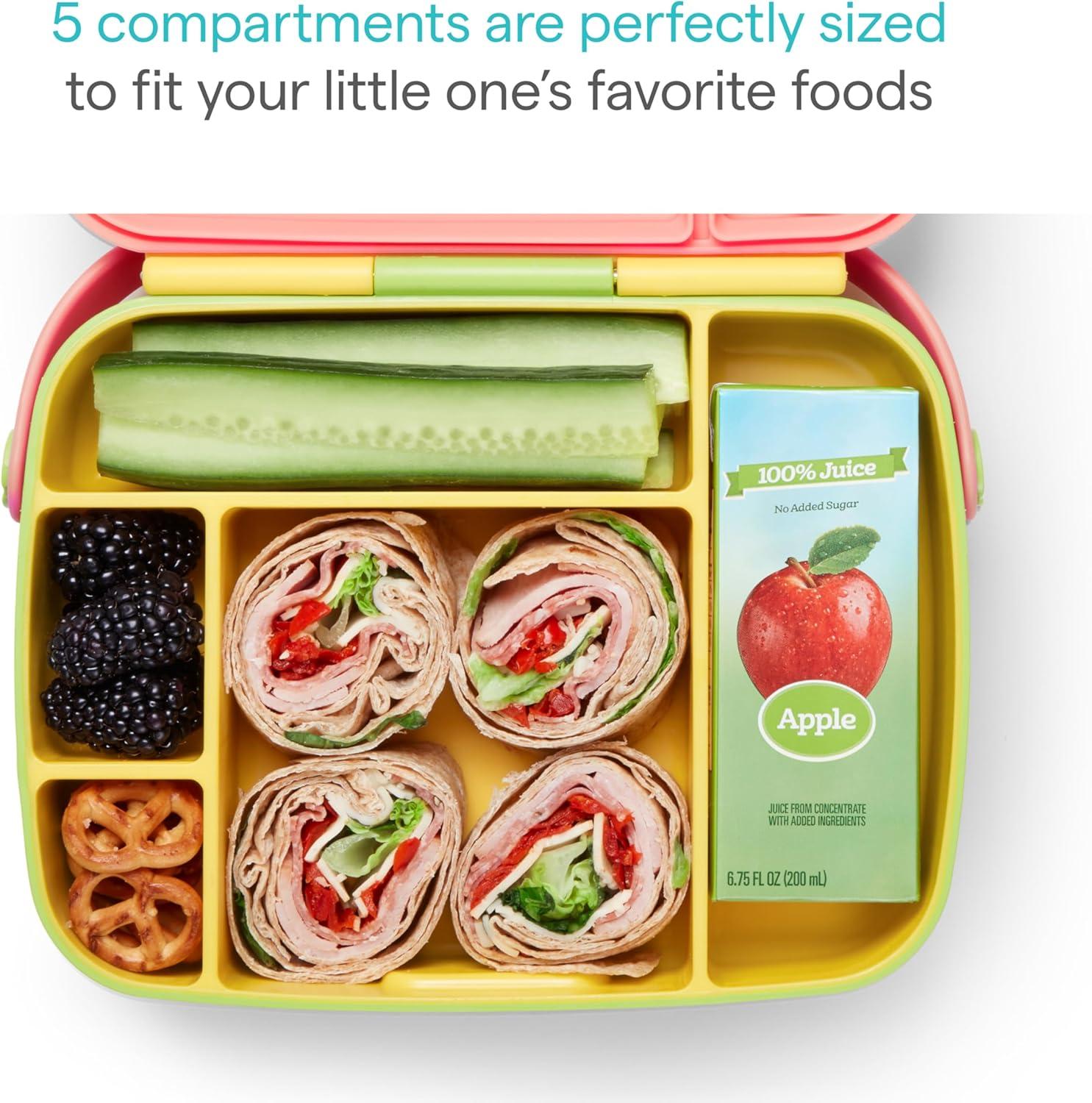 imageMunchkin Lunch Bento Box for Kids and Toddlers Includes Stainless Steel Utensils BPAFree 18 Months and Up BlueGreenYellowYellow