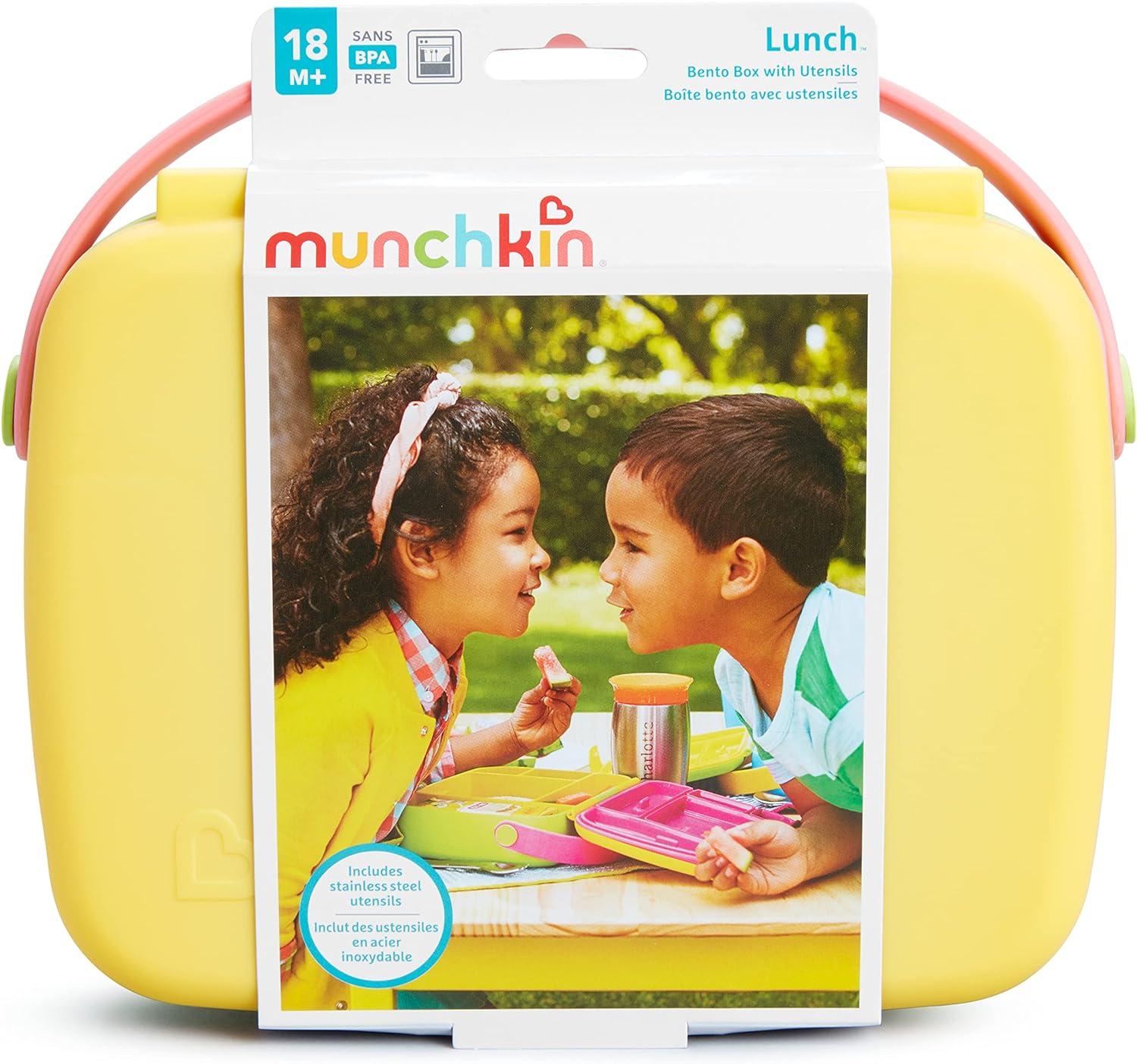 imageMunchkin Lunch Bento Box for Kids and Toddlers Includes Stainless Steel Utensils BPAFree 18 Months and Up BlueGreenYellowYellow