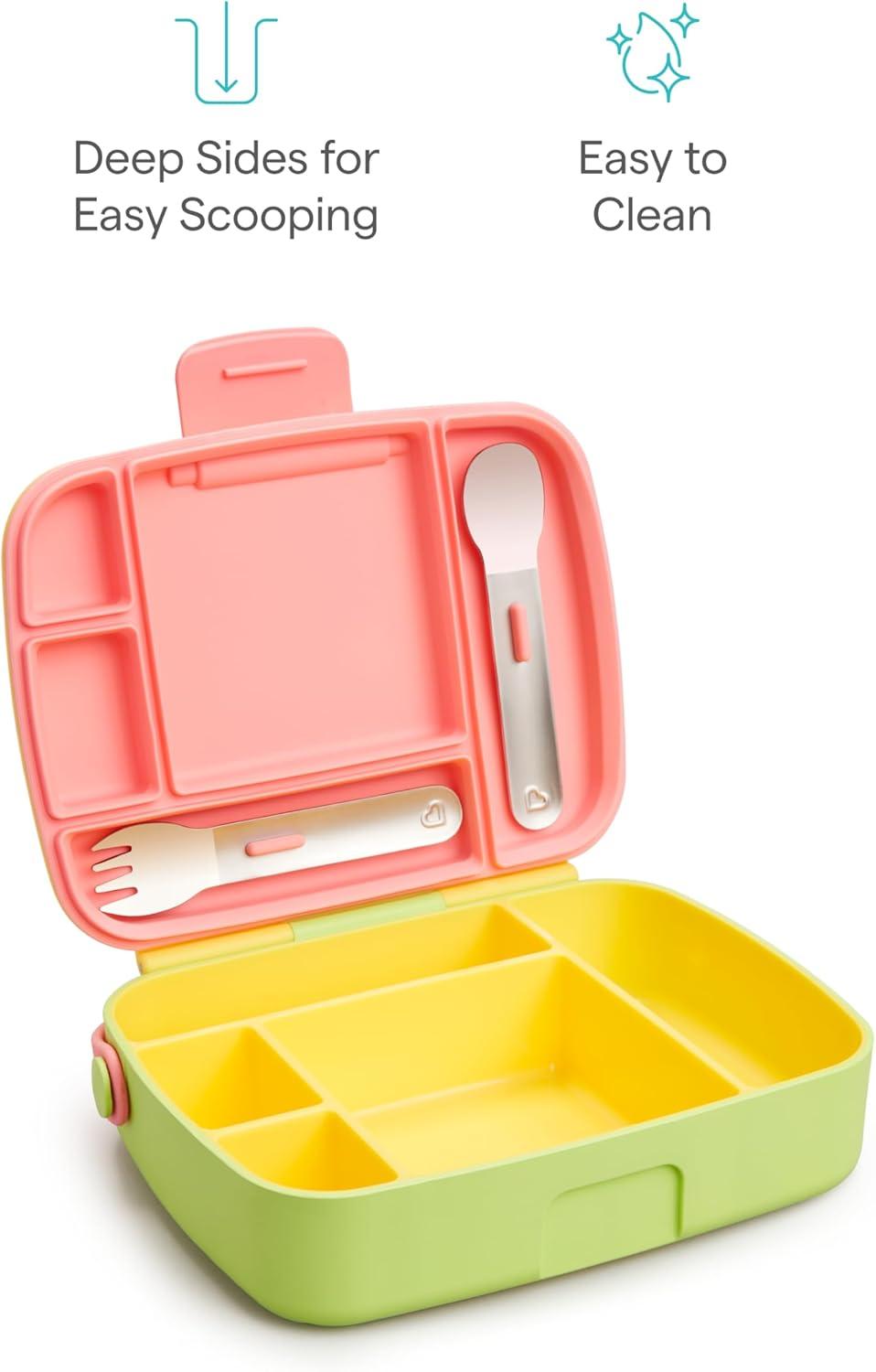 imageMunchkin Lunch Bento Box for Kids and Toddlers Includes Stainless Steel Utensils BPAFree 18 Months and Up BlueGreenYellowYellow