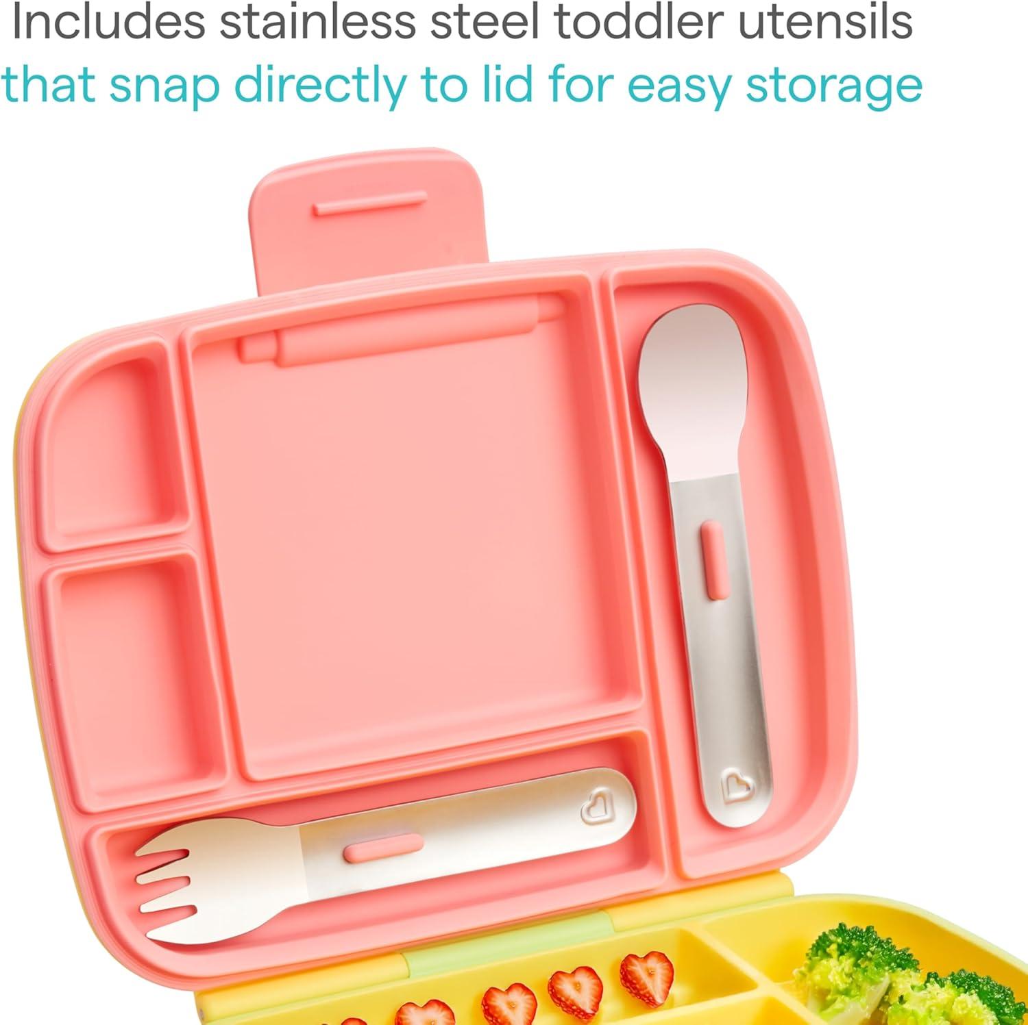 imageMunchkin Lunch Bento Box for Kids and Toddlers Includes Stainless Steel Utensils BPAFree 18 Months and Up BlueGreenYellowYellow