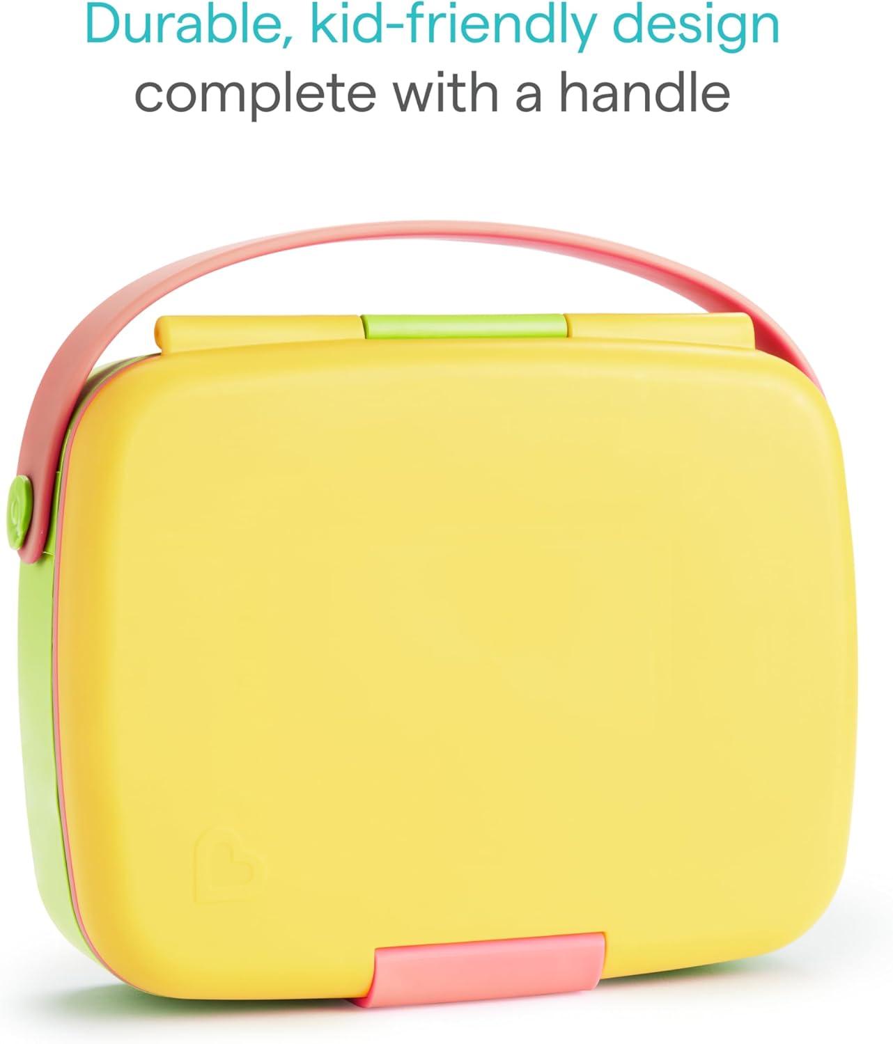 imageMunchkin Lunch Bento Box for Kids and Toddlers Includes Stainless Steel Utensils BPAFree 18 Months and Up BlueGreenYellowYellow