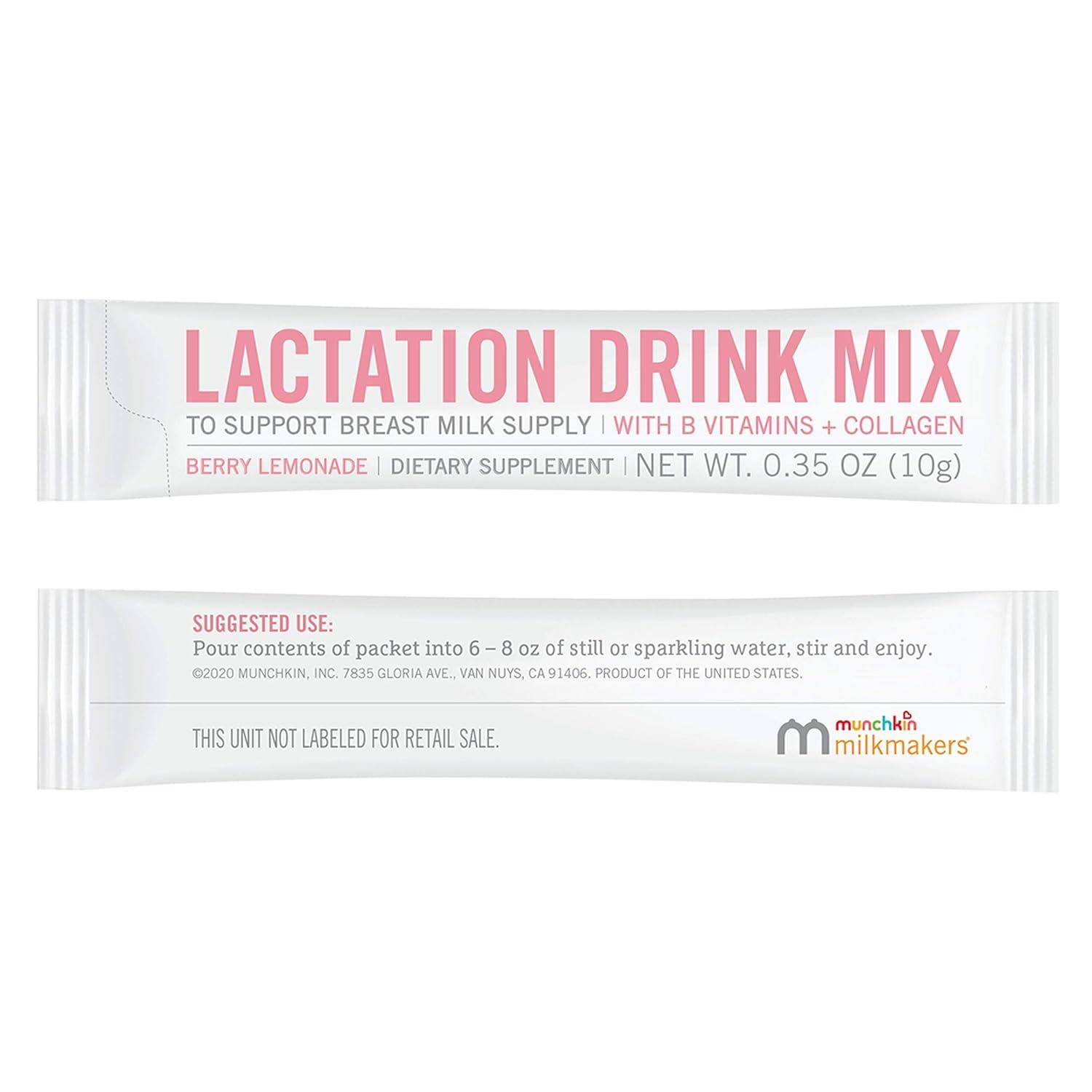 imageMunchkin Milkmakers Lactation Drink Mix Supplement with B VitaminsCollagenFenugreek ampamp Milk Thistle for Breastfeeding Moms Berry Lemonade 14 CountLactation Drink Mix