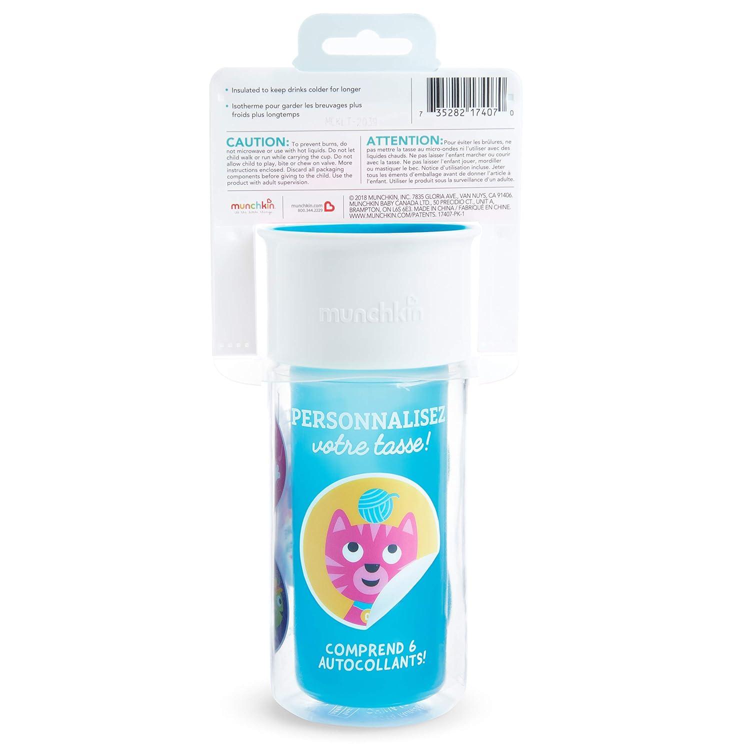 imageMunchkin Miracle 360 Insulated Sippy Cup Includes Stickers to Customize Cup 9 Ounce PurpleBlue