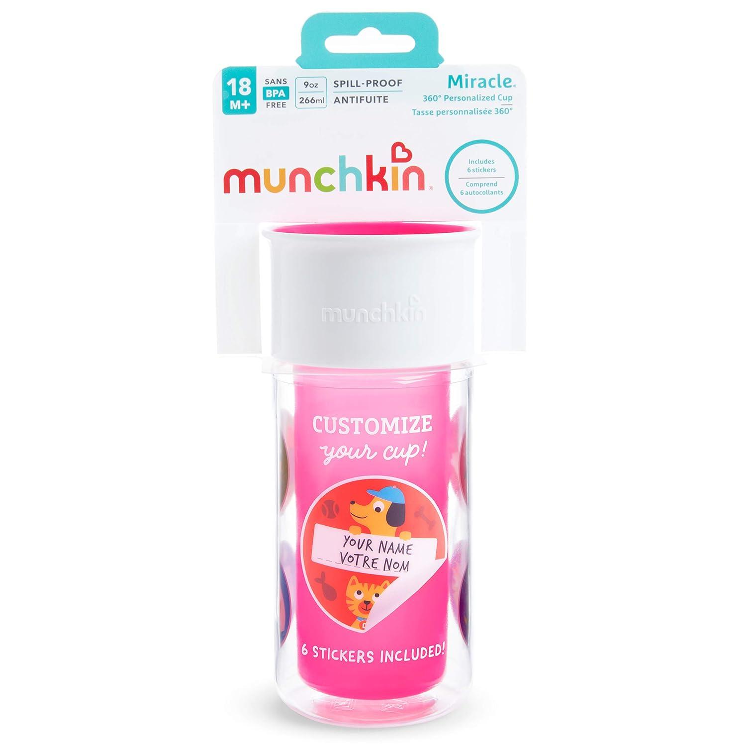 imageMunchkin Miracle 360 Insulated Sippy Cup Includes Stickers to Customize Cup 9 Ounce PurplePink
