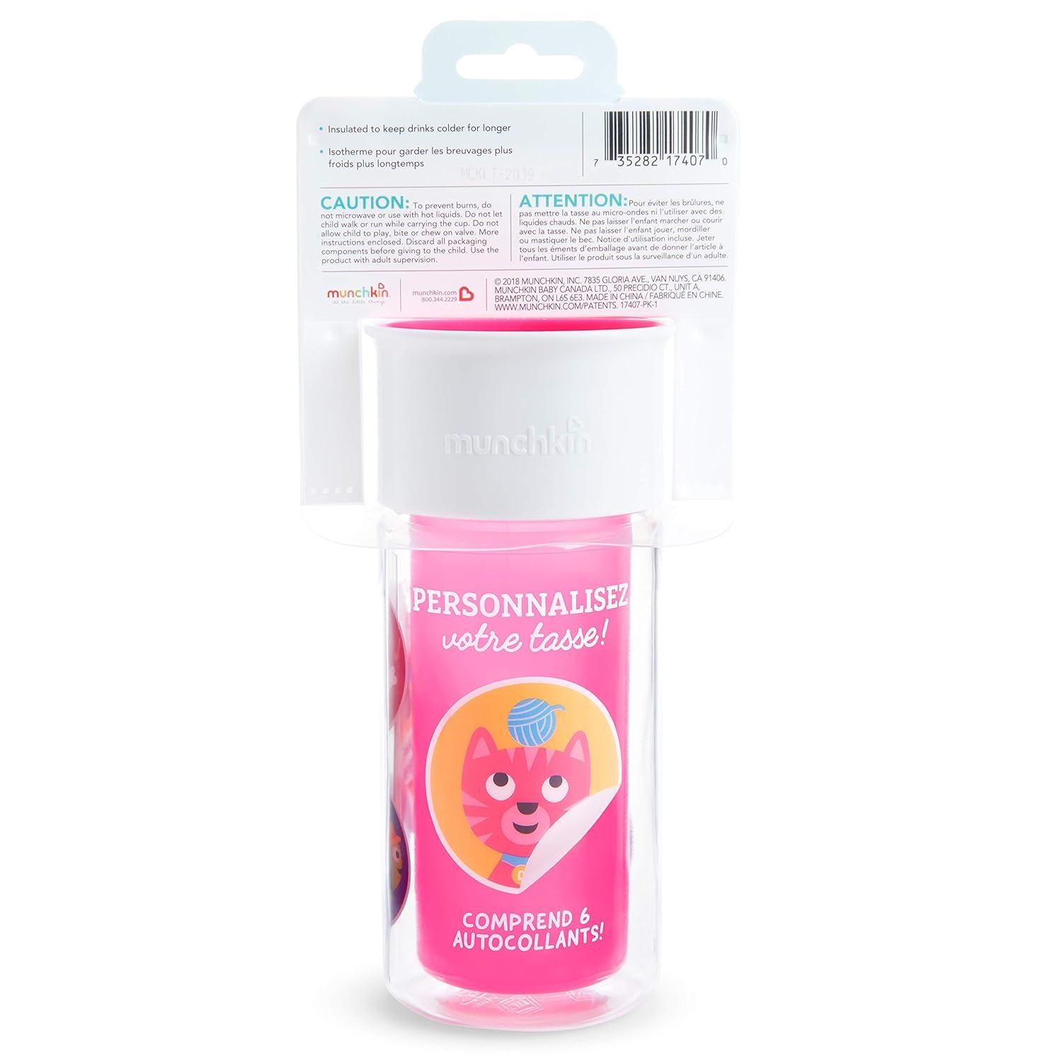 imageMunchkin Miracle 360 Insulated Sippy Cup Includes Stickers to Customize Cup 9 Ounce PurplePink