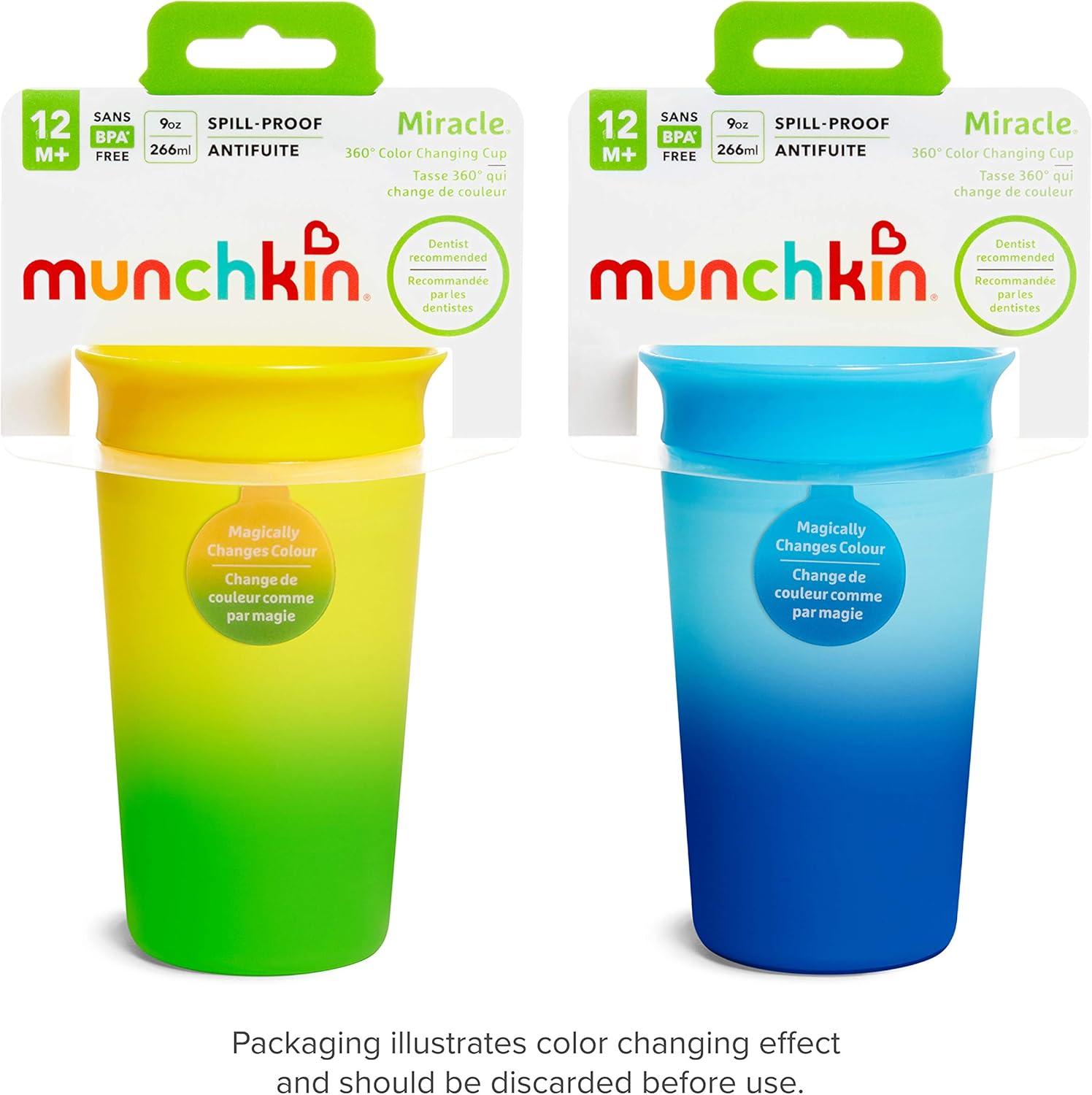 imageMunchkin Miracle 360 Sippy Cup for Toddlers Color Changes with Cold Drinks 9 Ounce 2 Pack PinkYellowBlueYellow