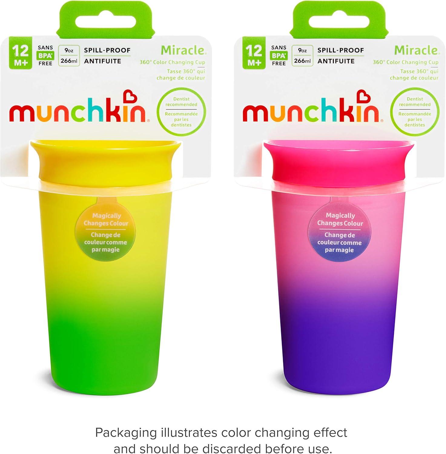 imageMunchkin Miracle 360 Sippy Cup for Toddlers Color Changes with Cold Drinks 9 Ounce 2 Pack PinkYellowPinkYellow