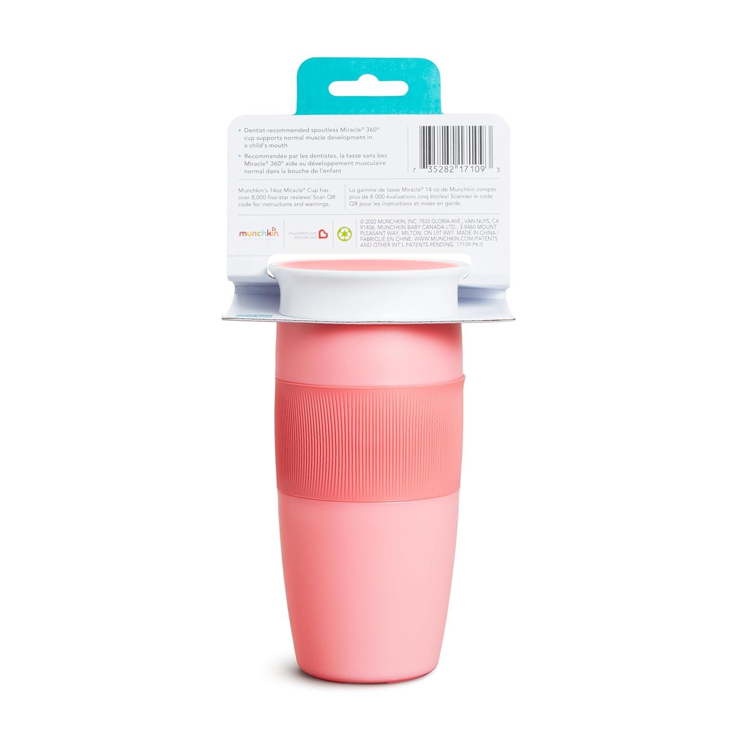 imageMunchkin Miracle 360 Toddler Sippy Cup Spill Proof 14 Ounce Blue Pack of 2Pink