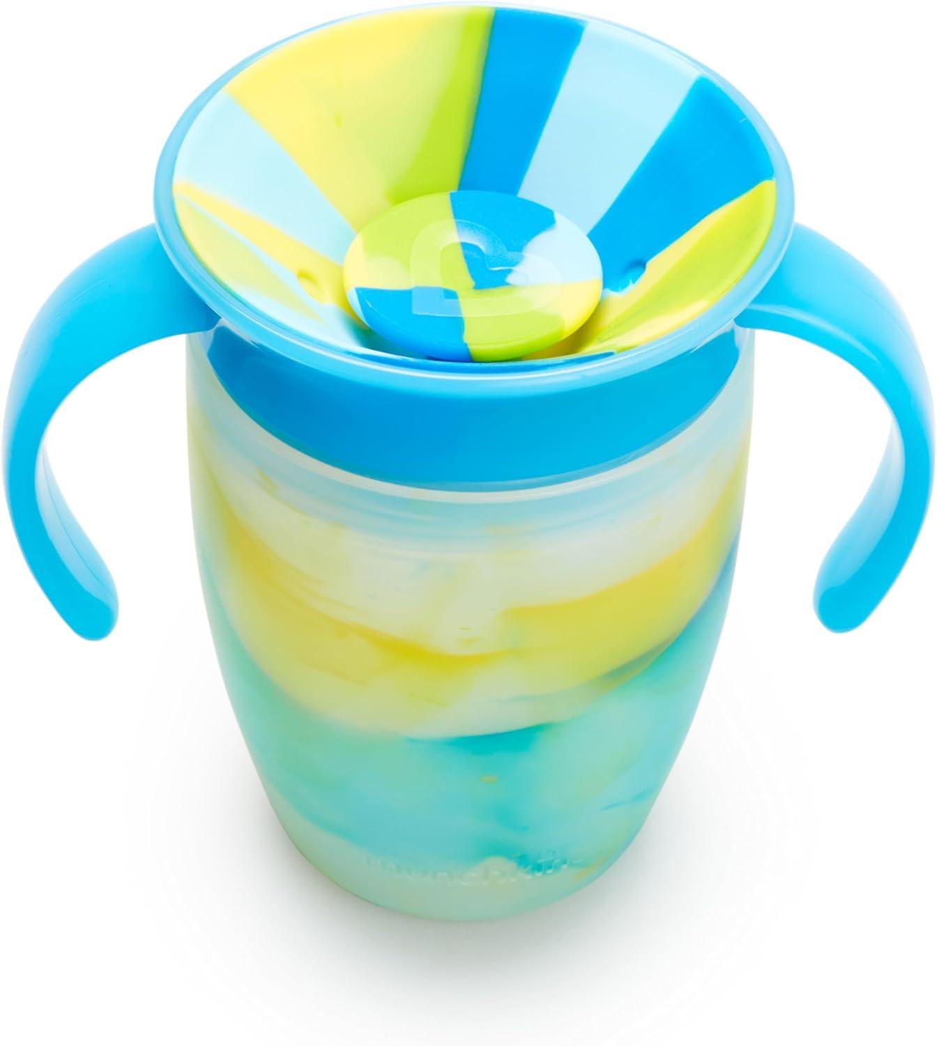 imageMunchkin Miracle 360 Trainer Sippy Cup with Handles Spill Proof 7 Ounce Tropical Swirl BlueMultiBlue