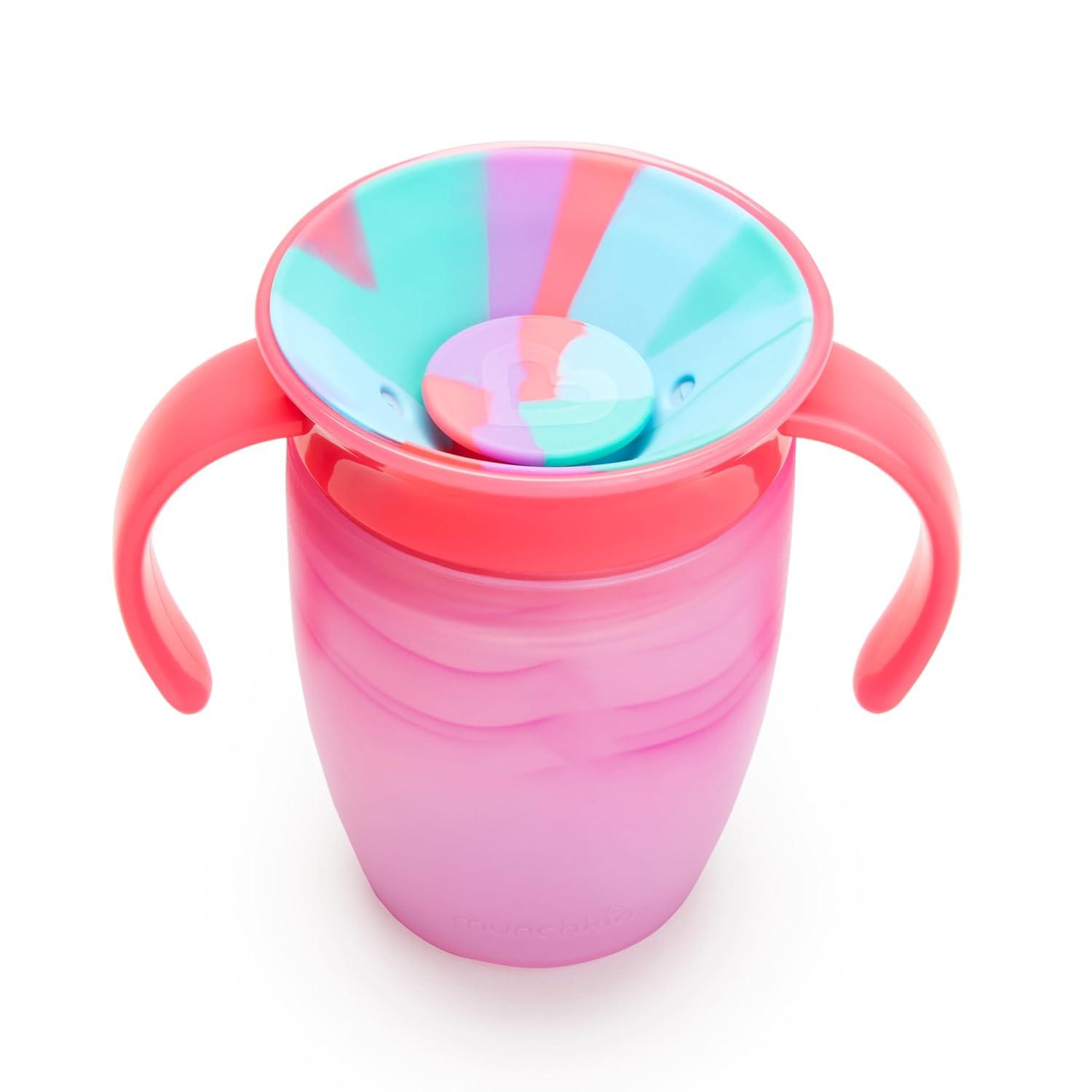 imageMunchkin Miracle 360 Trainer Sippy Cup with Handles Spill Proof 7 Ounce Tropical Swirl Pink Multi