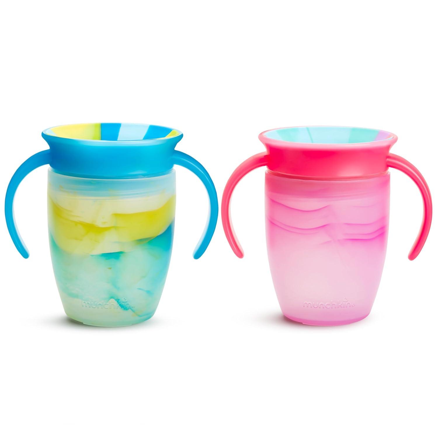 imageMunchkin Miracle 360 Trainer Sippy Cups with Handles Spill Proof 7 Ounce Tropical Swirl 2 Pack BluePink