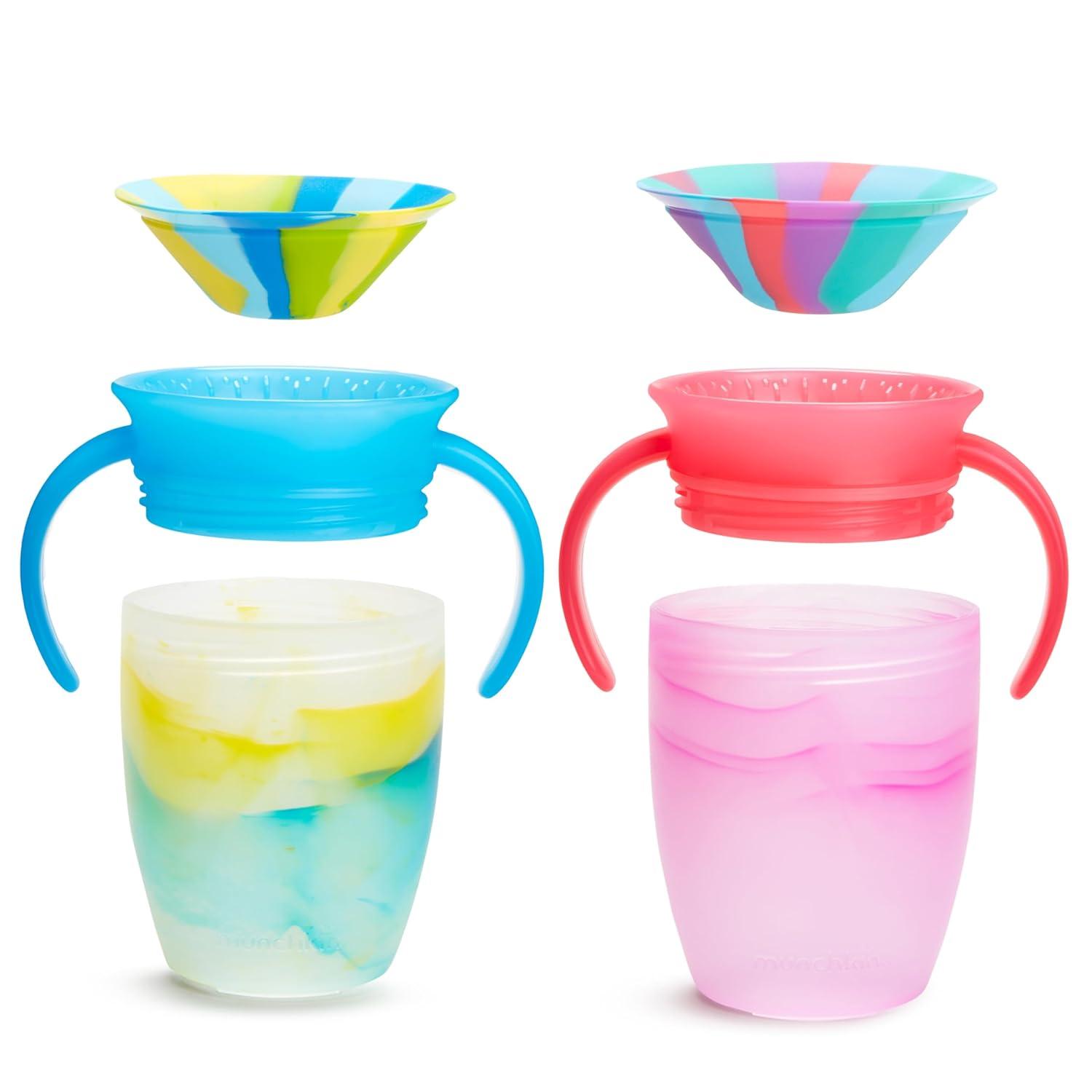 imageMunchkin Miracle 360 Trainer Sippy Cups with Handles Spill Proof 7 Ounce Tropical Swirl 2 Pack BluePink