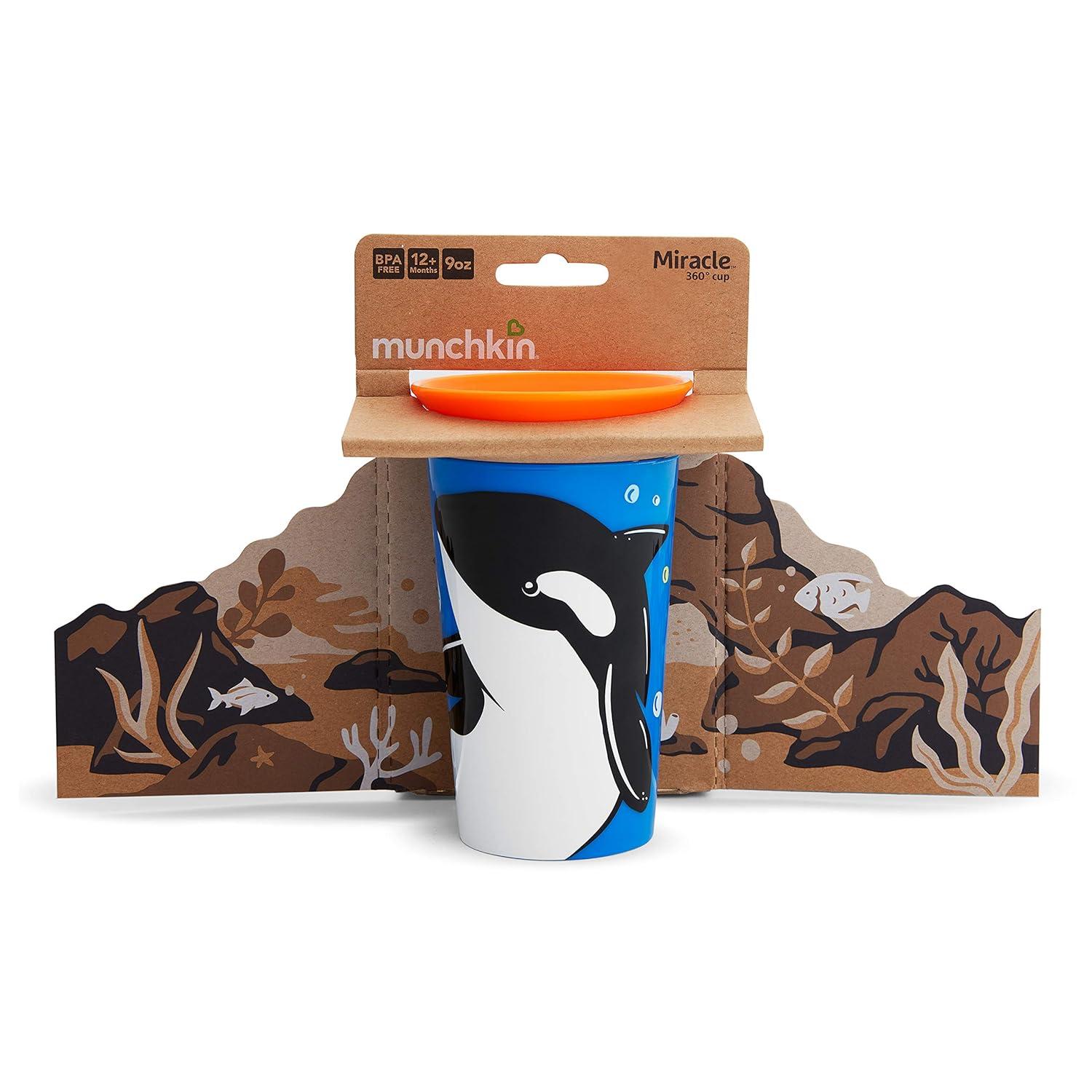 imageMunchkin Miracle 360 WildLove Sippy Cup 9 Ounce Orca and 3pc Sipper and Straw Lid