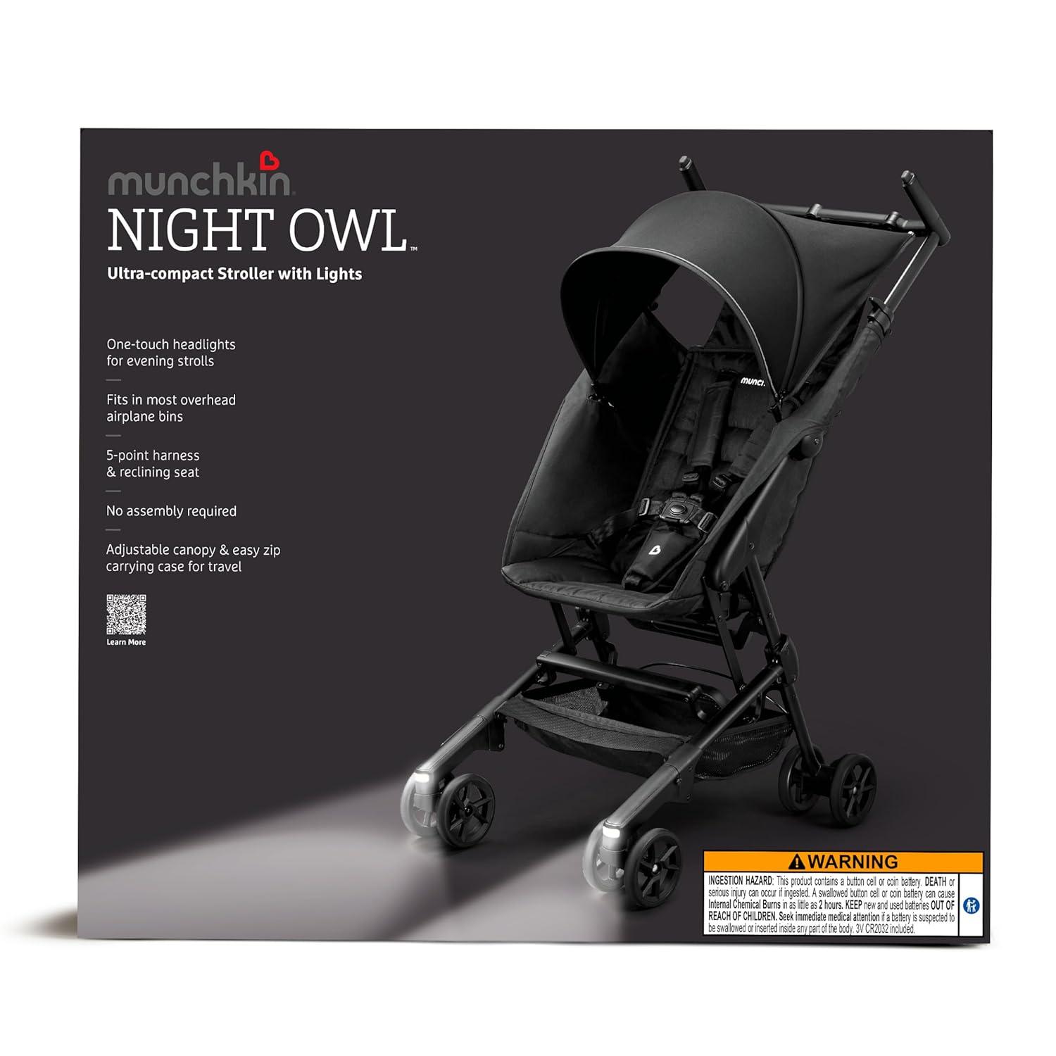 imageMunchkin Night Owl Lightweight Travel Stroller with Wheel Lights Ultra Compact Baby Stroller for Everyday Travel and Easy Storage Essential Gear for Babies ampamp Toddlers BlackStroller
