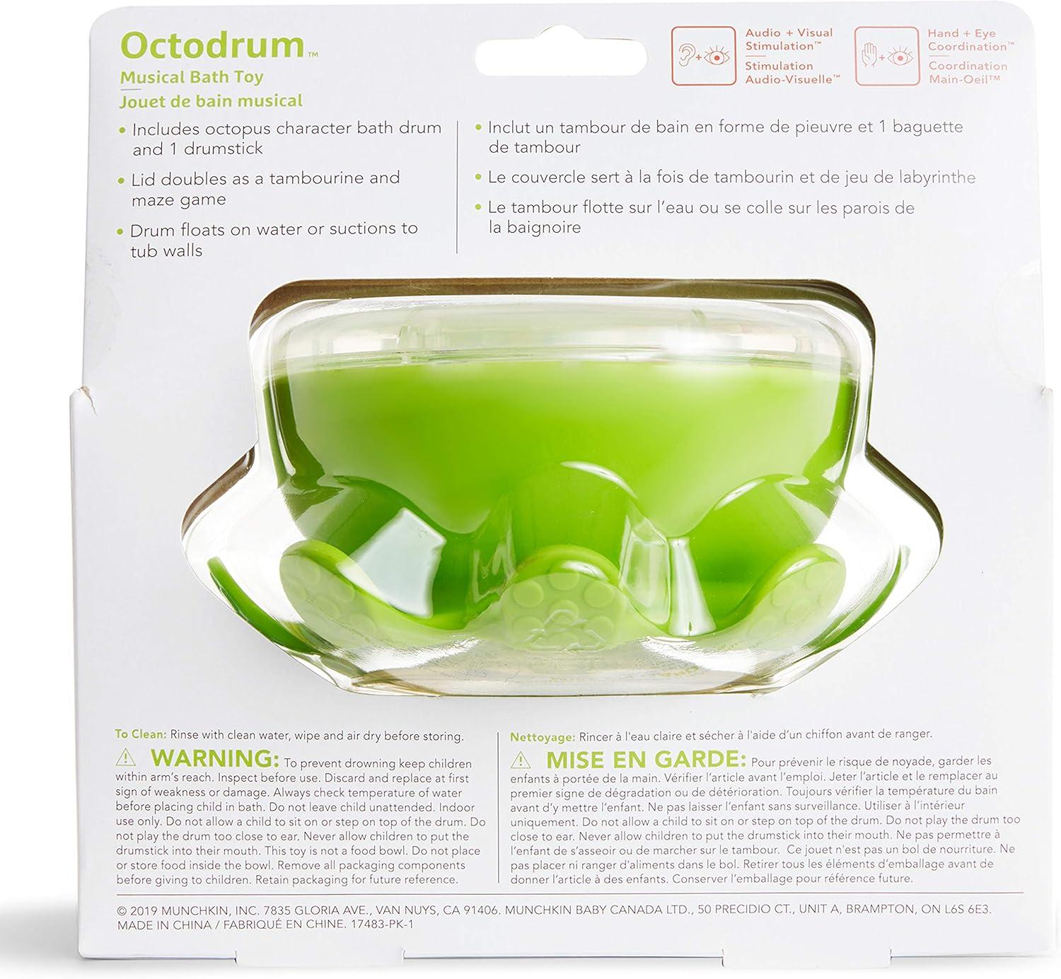 imageMunchkin Octodrum 3in1 Musical Toddler Bath Toy Drum Tambourine and Maze Green2 Piece Set