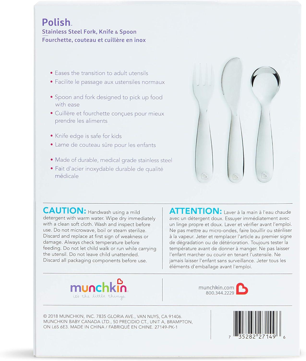 imageMunchkin Polish Toddler Utensils Includes Fork Knife and Spoon Stainless Steel 3 Piece3 Piece SetPack of 1