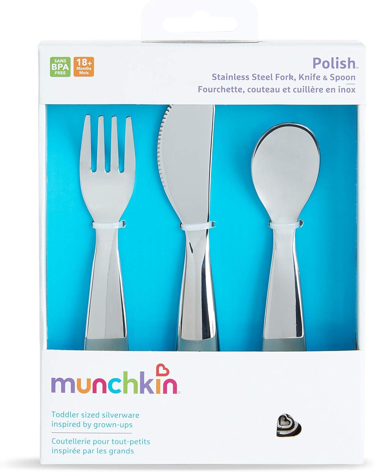 imageMunchkin Polish Toddler Utensils Includes Fork Knife and Spoon Stainless Steel 3 Piece3 Piece SetPack of 1