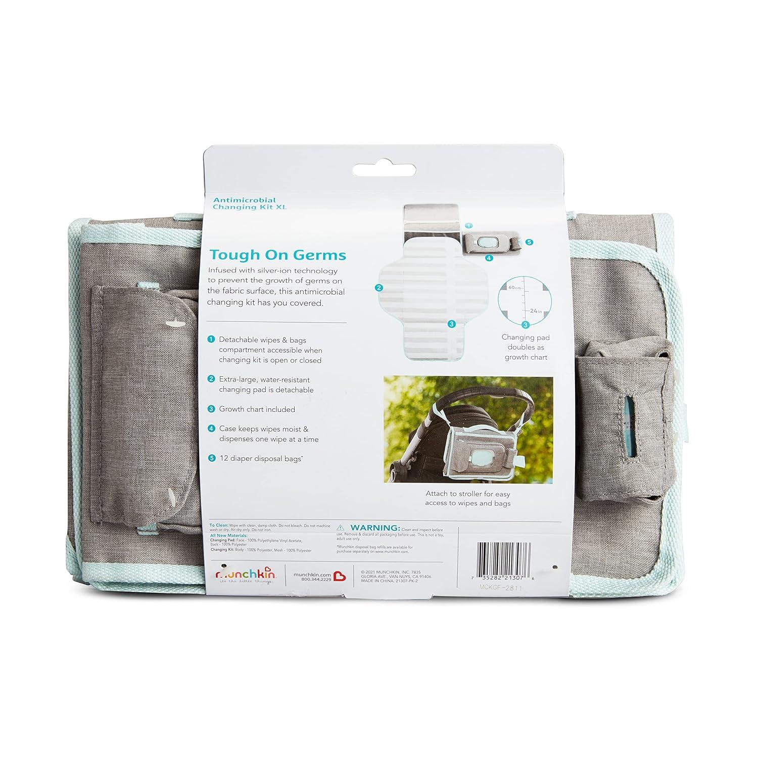 imageMunchkin Portable Changing Pad  Lightweight and Compact Baby Diaper Changing Mat with SilverIon Technology Includes 12 Diaper Disposal Bags Grey