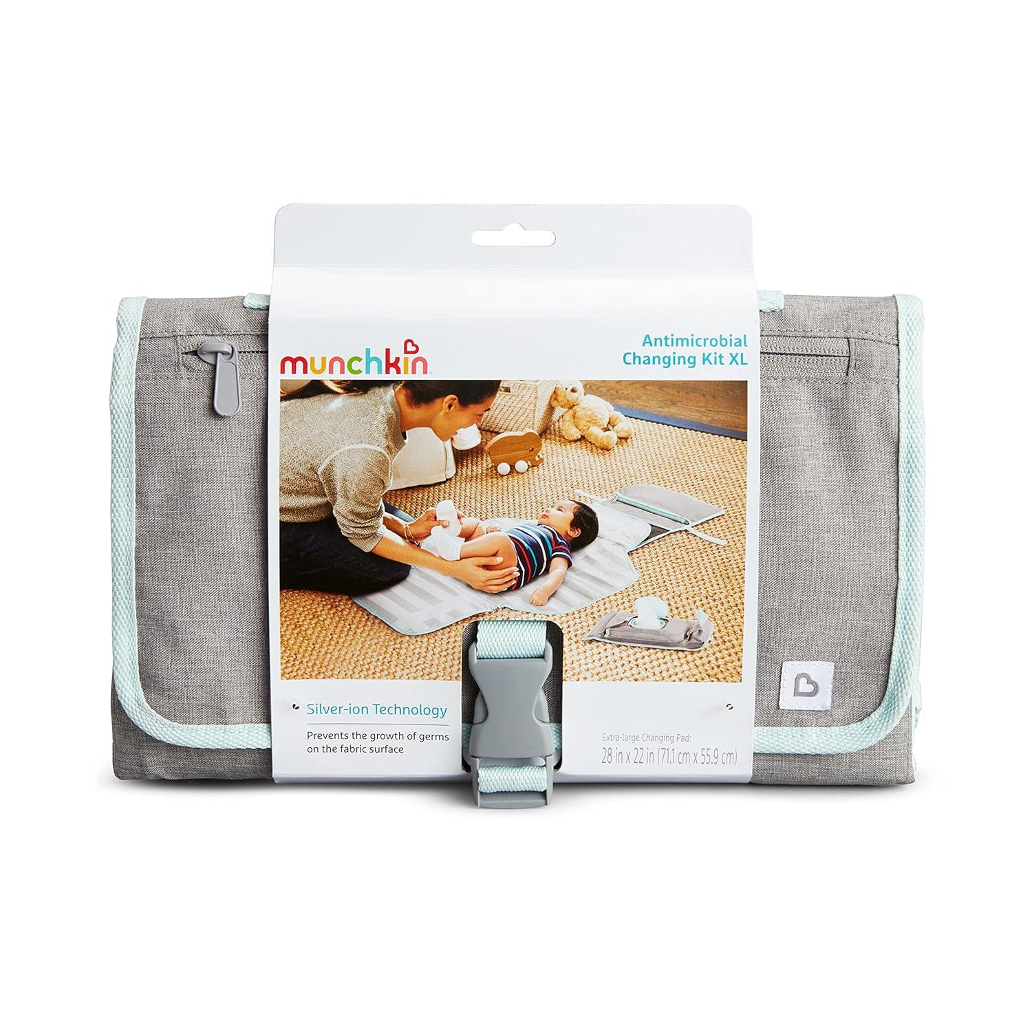 imageMunchkin Portable Changing Pad  Lightweight and Compact Baby Diaper Changing Mat with SilverIon Technology Includes 12 Diaper Disposal Bags Grey