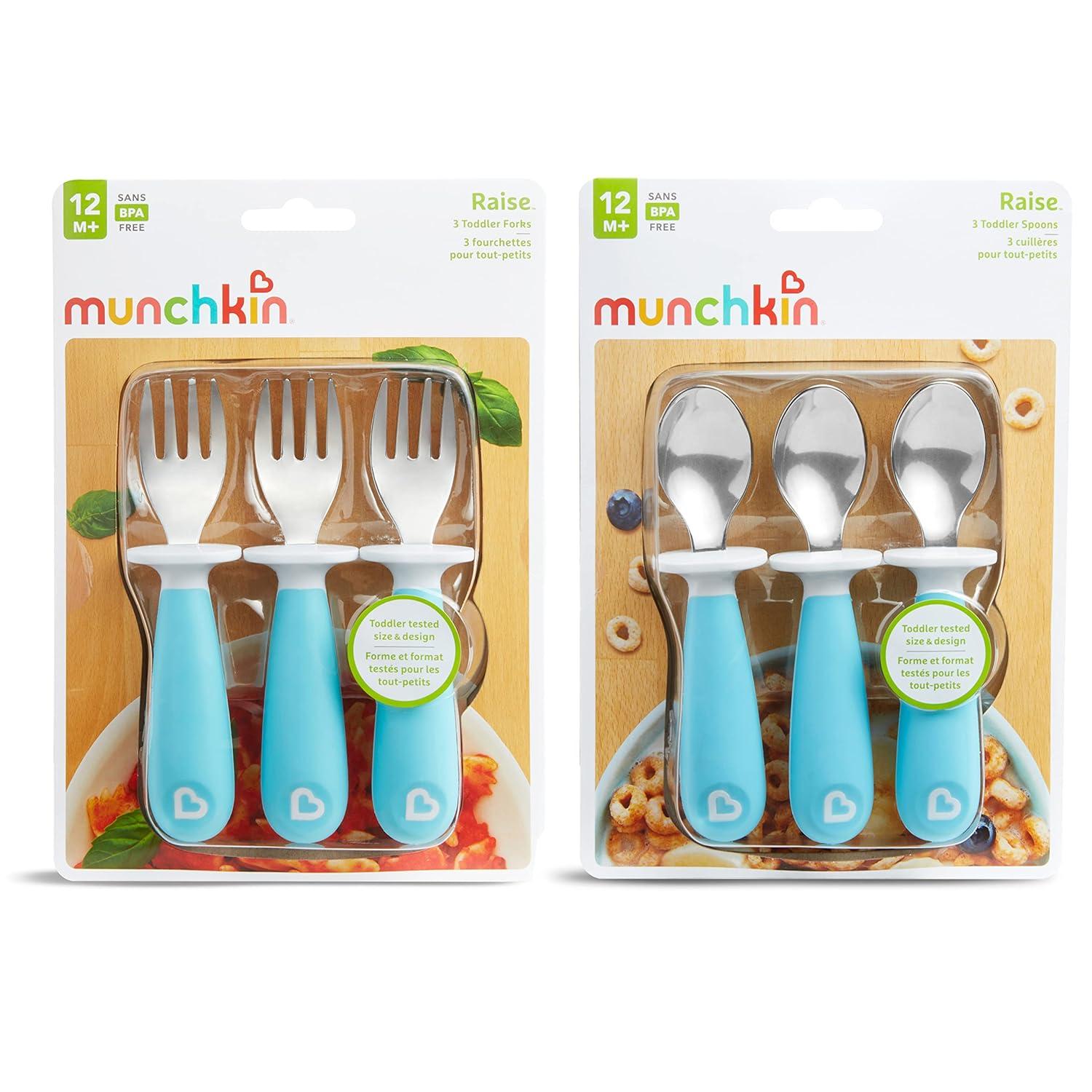 imageMunchkin Raise Toddler Fork and Spoon Utensil Set Rest Keeps Tip Off Table BPA Free 4 Pack BlueGreenBlue