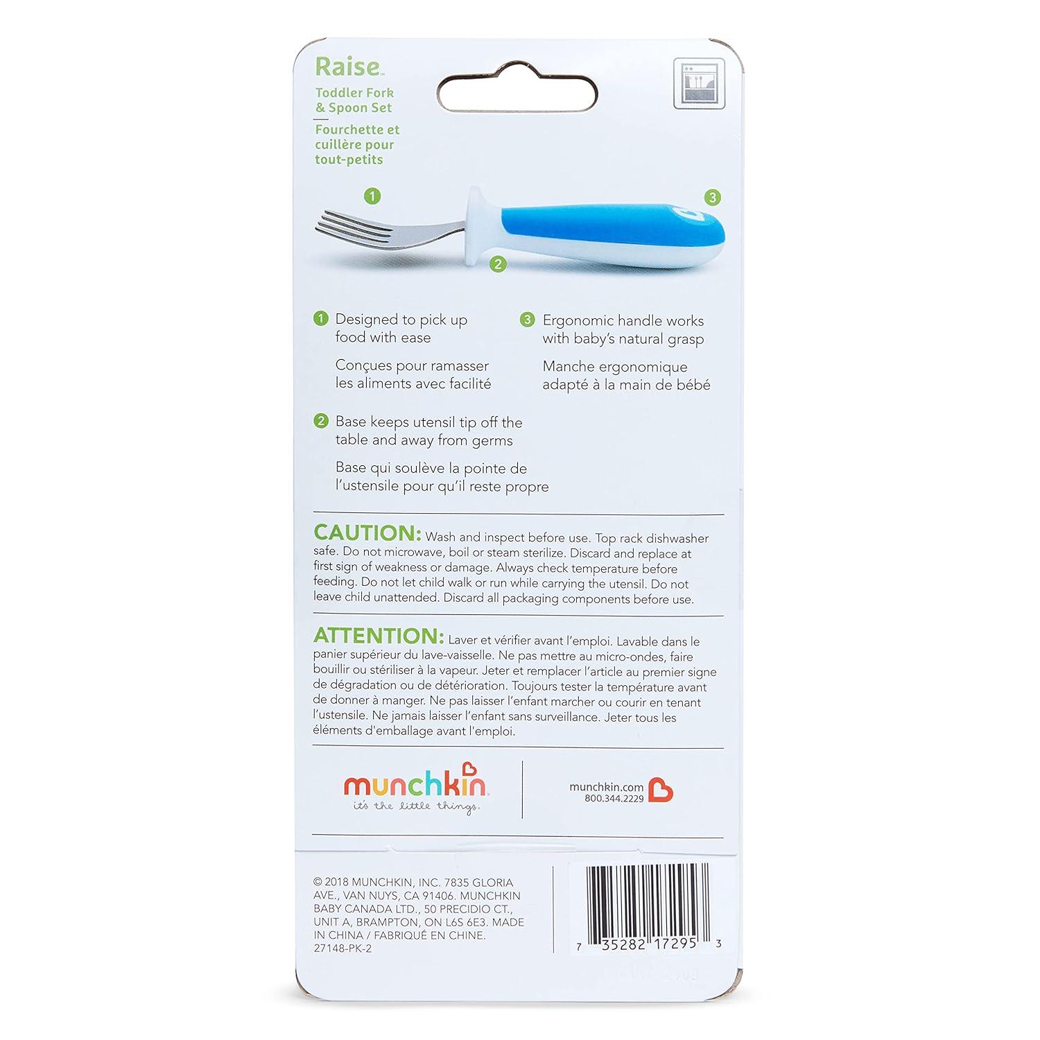 imageMunchkin Raise Toddler Fork and Spoon Utensil Set Rest Keeps Tip Off Table BPA Free 4 Pack BlueGreenBlueGreen