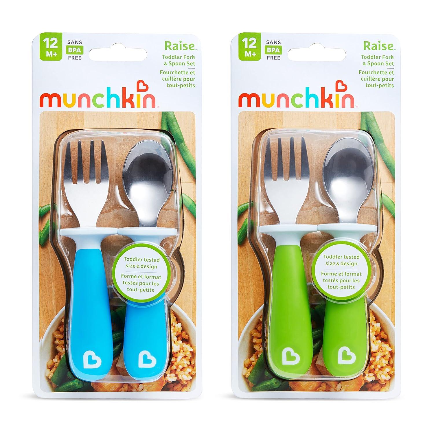 imageMunchkin Raise Toddler Fork and Spoon Utensil Set Rest Keeps Tip Off Table BPA Free 4 Pack BlueGreenBlueGreen