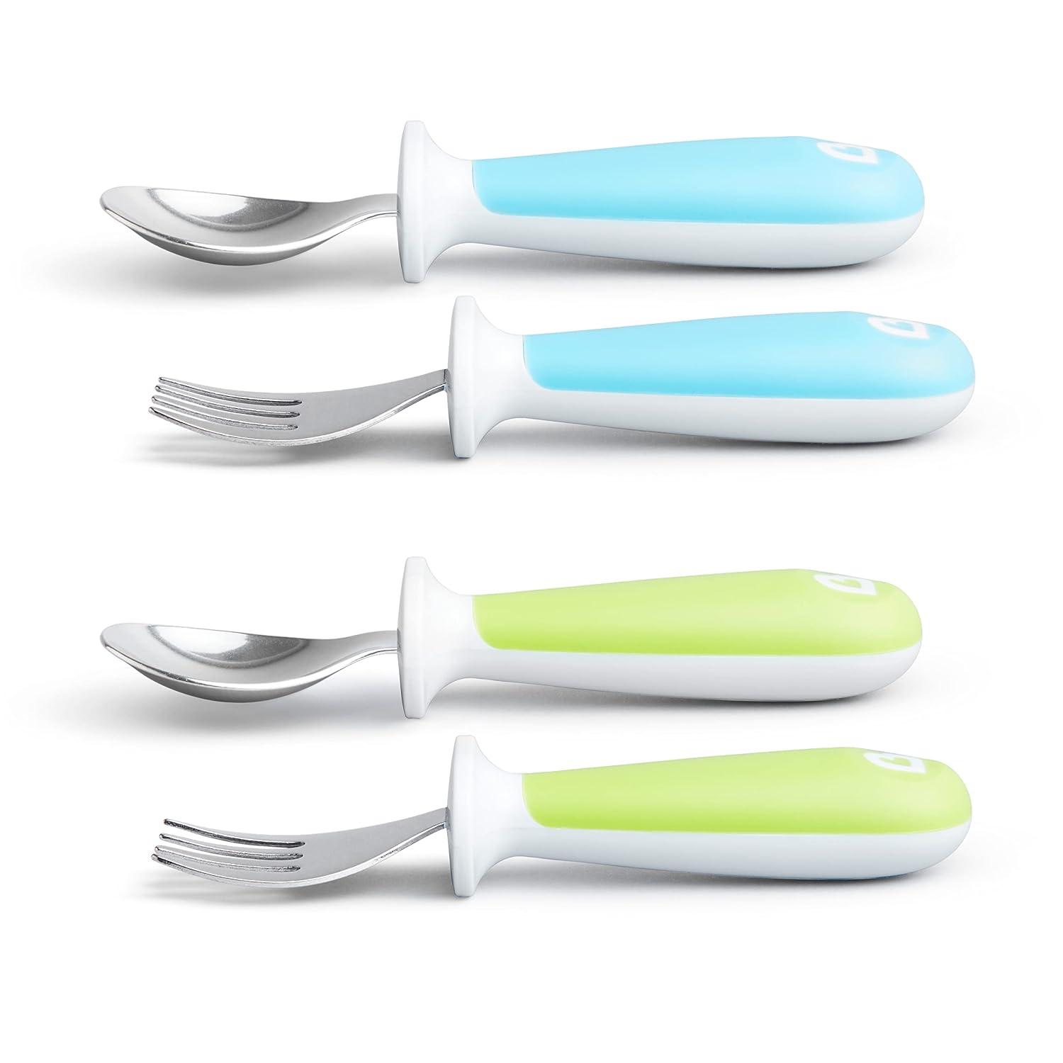 imageMunchkin Raise Toddler Fork and Spoon Utensil Set Rest Keeps Tip Off Table BPA Free 4 Pack BlueGreenBlueGreen