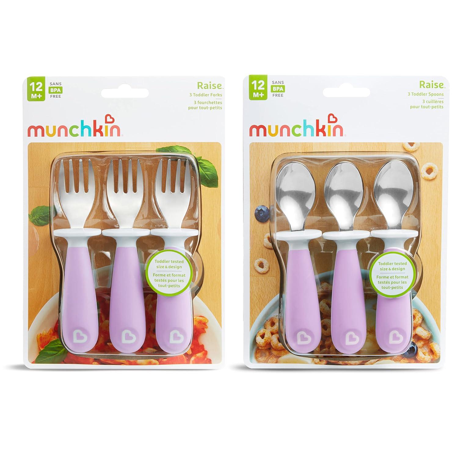 imageMunchkin Raise Toddler Fork and Spoon Utensil Set Rest Keeps Tip Off Table BPA Free 4 Pack BlueGreenPurple
