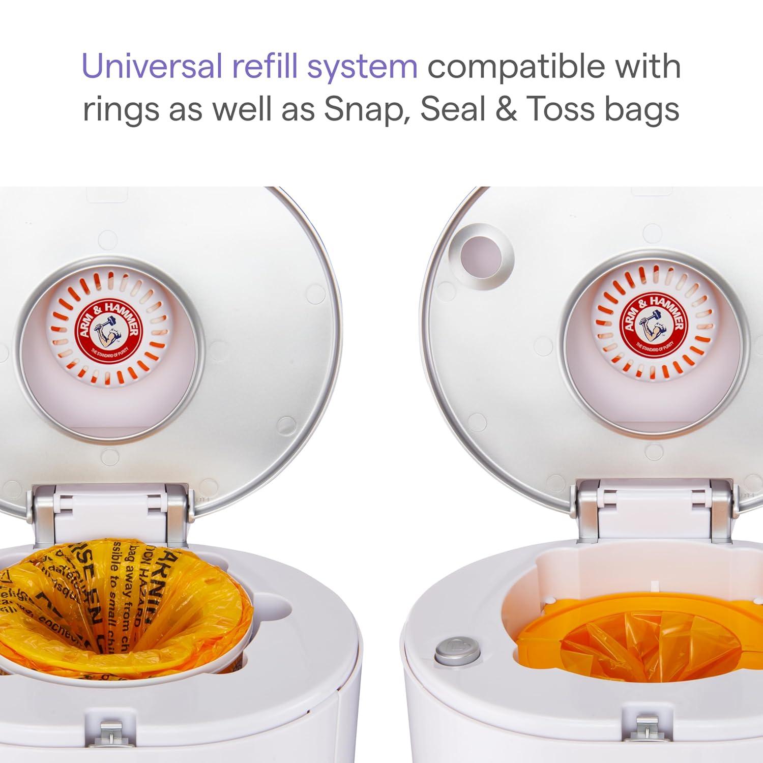 imageMunchkin STEP Diaper Pail Powered by Arm ampamp Hammer 1 in Odor Control AwardWinning Includes 1 Snap Seal ampamp Toss Bag 1 Starter Refill Ring and 1 PUCK Baking Soda CartridgeDiaper Pail