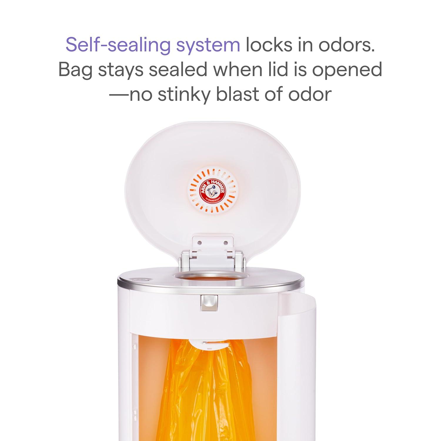 imageMunchkin STEP Diaper Pail Powered by Arm ampamp Hammer 1 in Odor Control AwardWinning Includes 1 Snap Seal ampamp Toss Bag 1 Starter Refill Ring and 1 PUCK Baking Soda CartridgeDiaper Pail