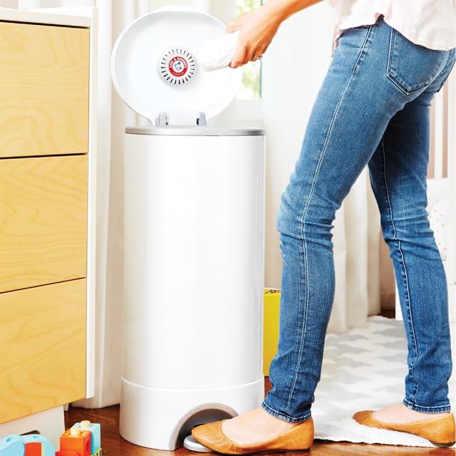 imageMunchkin STEP Diaper Pail Powered by Arm ampamp Hammer 1 in Odor Control AwardWinning Includes 1 Snap Seal ampamp Toss Bag 1 Starter Refill Ring and 1 PUCK Baking Soda CartridgeDiaper Pail