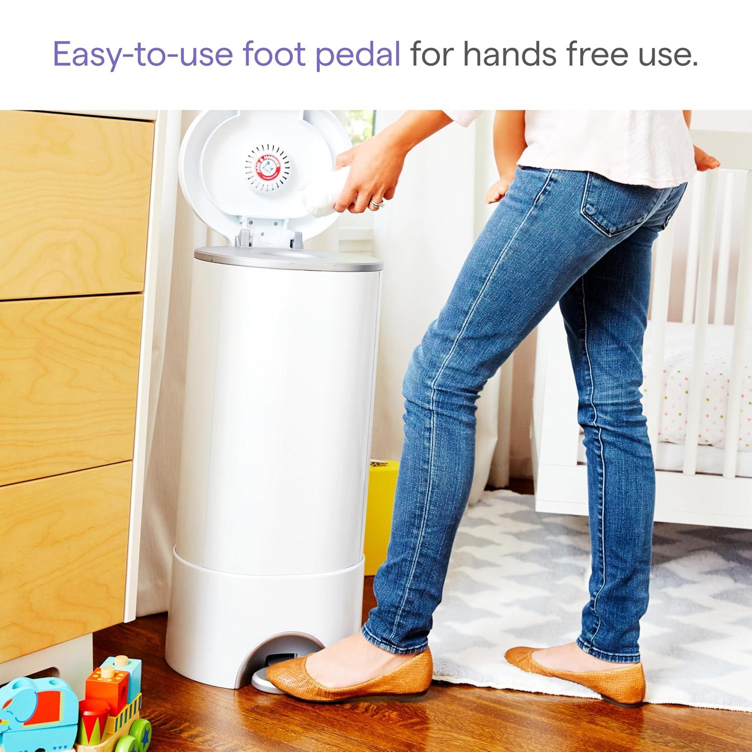 imageMunchkin STEP Diaper Pail Powered by Arm ampamp Hammer 1 in Odor Control AwardWinning Includes 1 Snap Seal ampamp Toss Bag 1 Starter Refill Ring and 1 PUCK Baking Soda CartridgeDiaper Pail