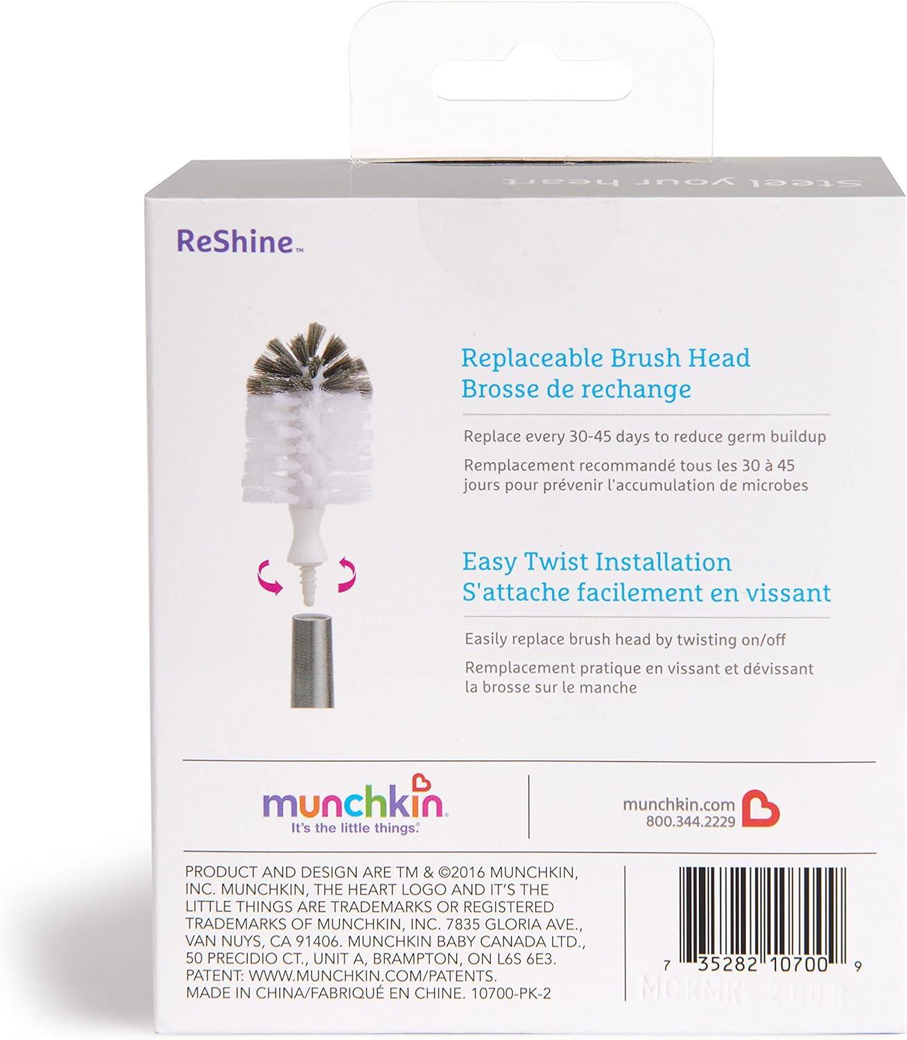 imageMunchkin Shine Stainless Steel Bottle Brush and Refill Brush Head2 Count Pack of 2