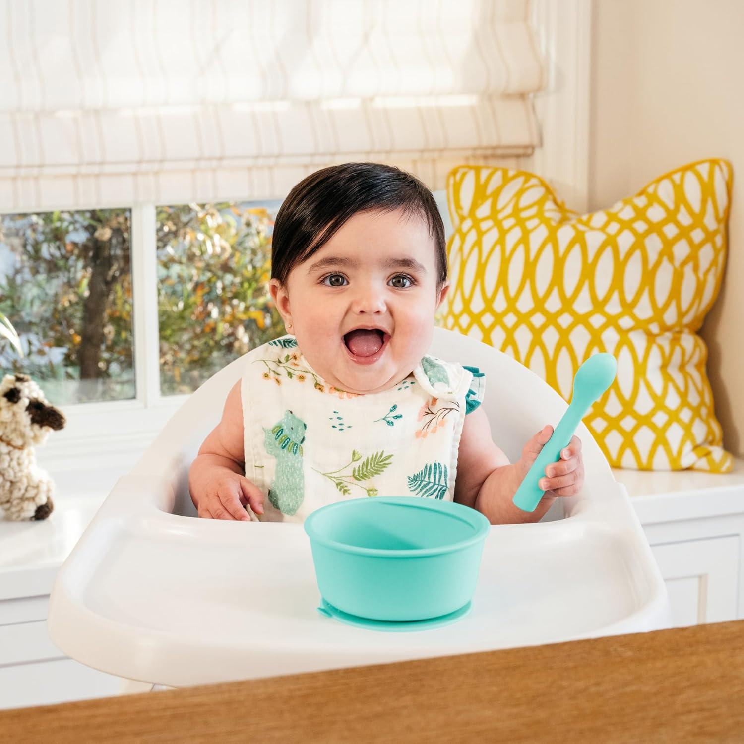 imageMunchkin Silicone Baby Feeding Set Toddler Suction Bowl Plate and Spoon Baby Led Weaning and Infant Self Feeding Cest Silicone Mealtime Set 4 Months and Up BPA Free MintMint