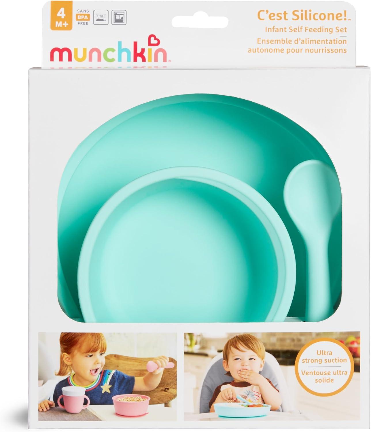imageMunchkin Silicone Baby Feeding Set Toddler Suction Bowl Plate and Spoon Baby Led Weaning and Infant Self Feeding Cest Silicone Mealtime Set 4 Months and Up BPA Free MintMint