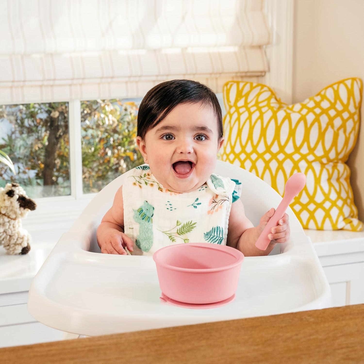 imageMunchkin Silicone Baby Feeding Set Toddler Suction Bowl Plate and Spoon Baby Led Weaning and Infant Self Feeding Cest Silicone Mealtime Set 4 Months and Up BPA Free MintCoral