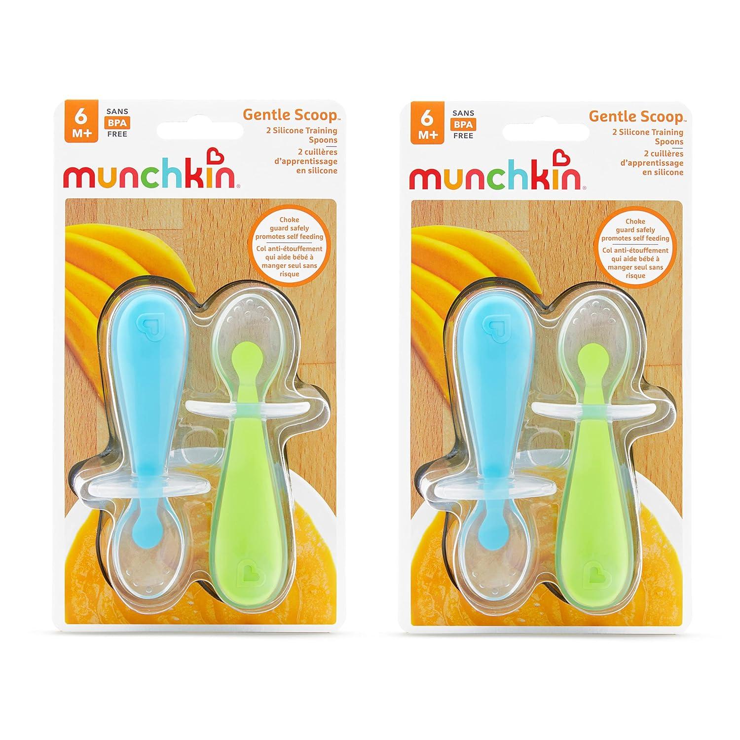 imageMunchkin Silicone Scoop Trainer Spoons with Choke Guard for Baby Led Weaning 4 Count PinkPurpleBlueGreen