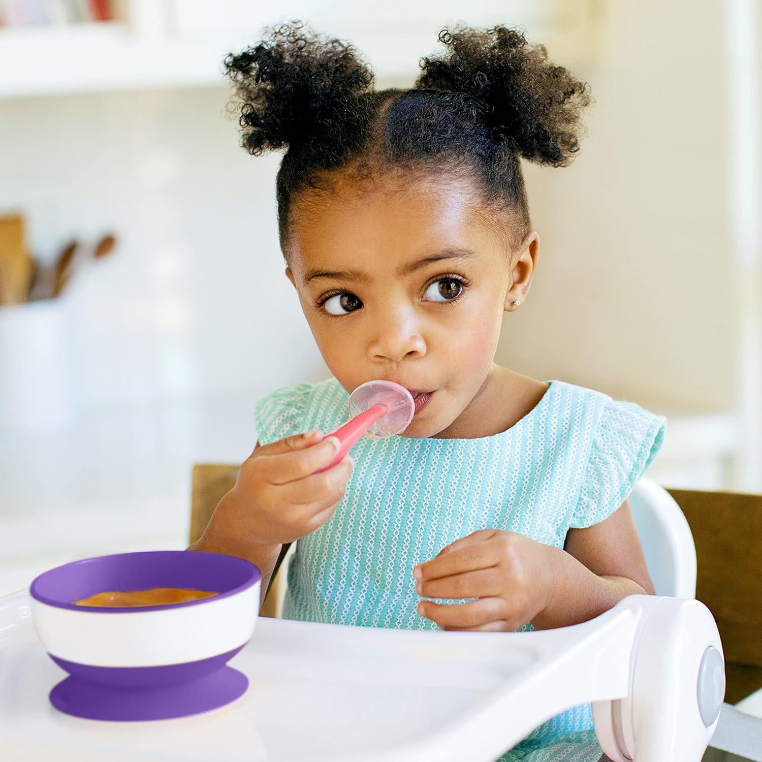 imageMunchkin Silicone Scoop Trainer Spoons with Choke Guard for Baby Led Weaning 4 Count PinkPurplePinkPurple