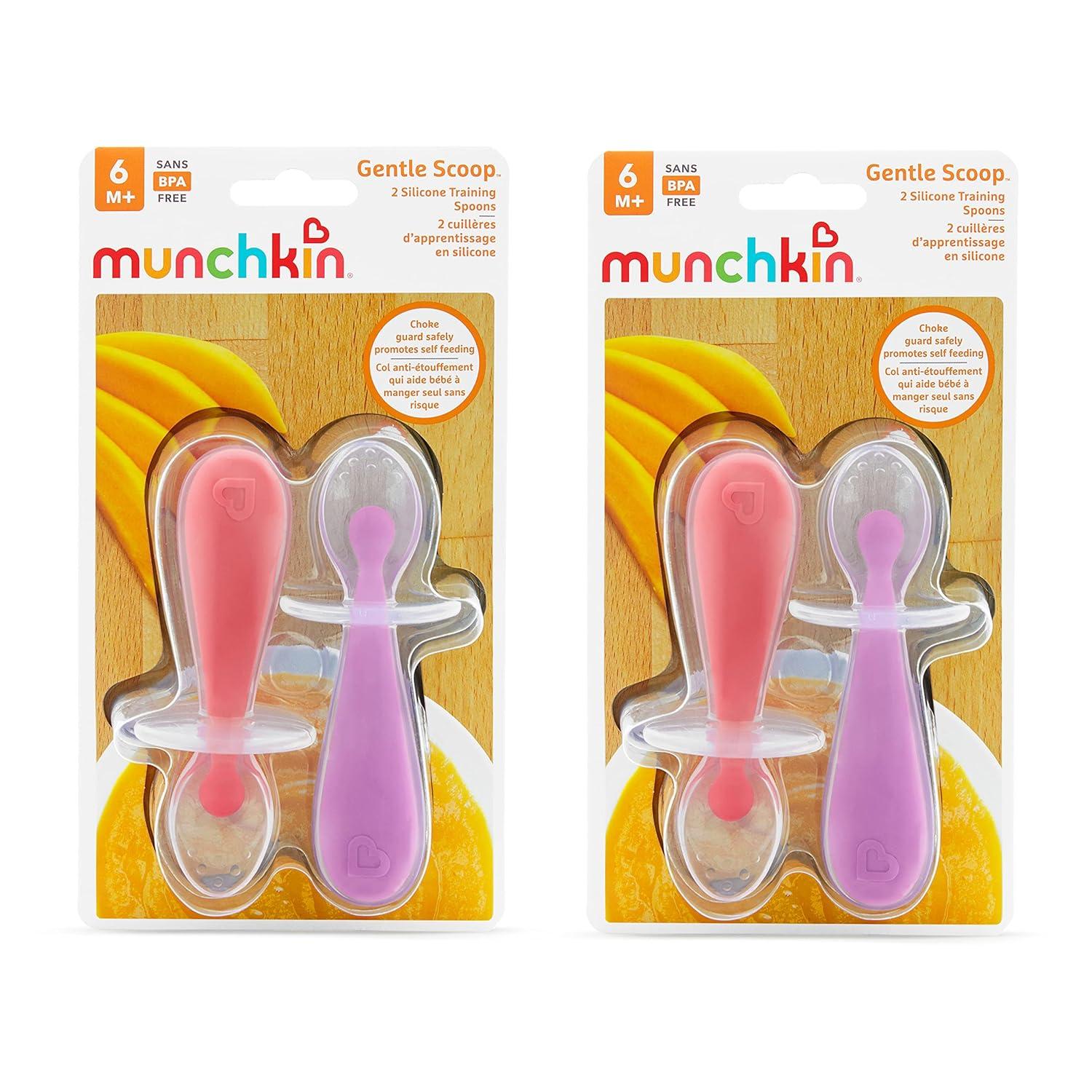 imageMunchkin Silicone Scoop Trainer Spoons with Choke Guard for Baby Led Weaning 4 Count PinkPurplePinkPurple