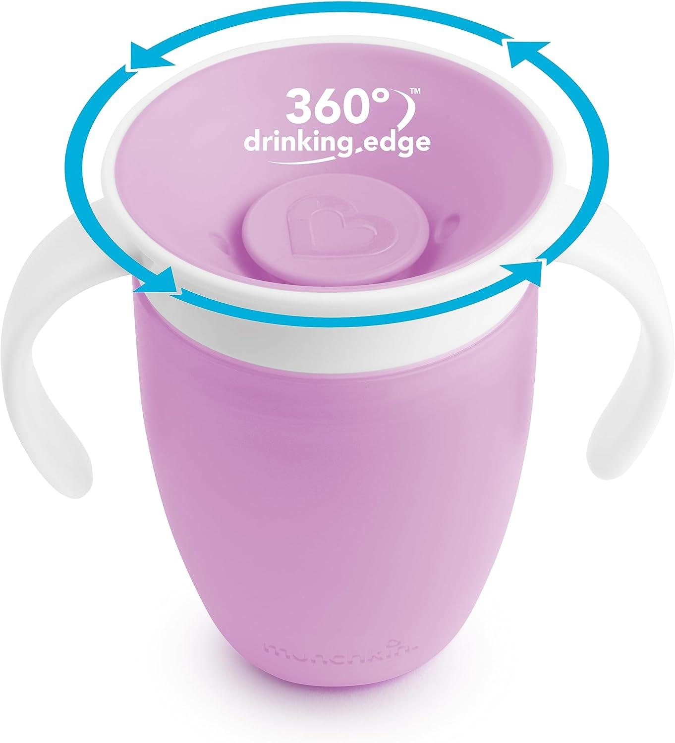 imageMunchkin Sippy Cup for 6 Month Old and Up Spill Proof Miracle 360 Toddler Cups with Straw and Open Sipper Lids 7 Ounce 5pc PinkPurple