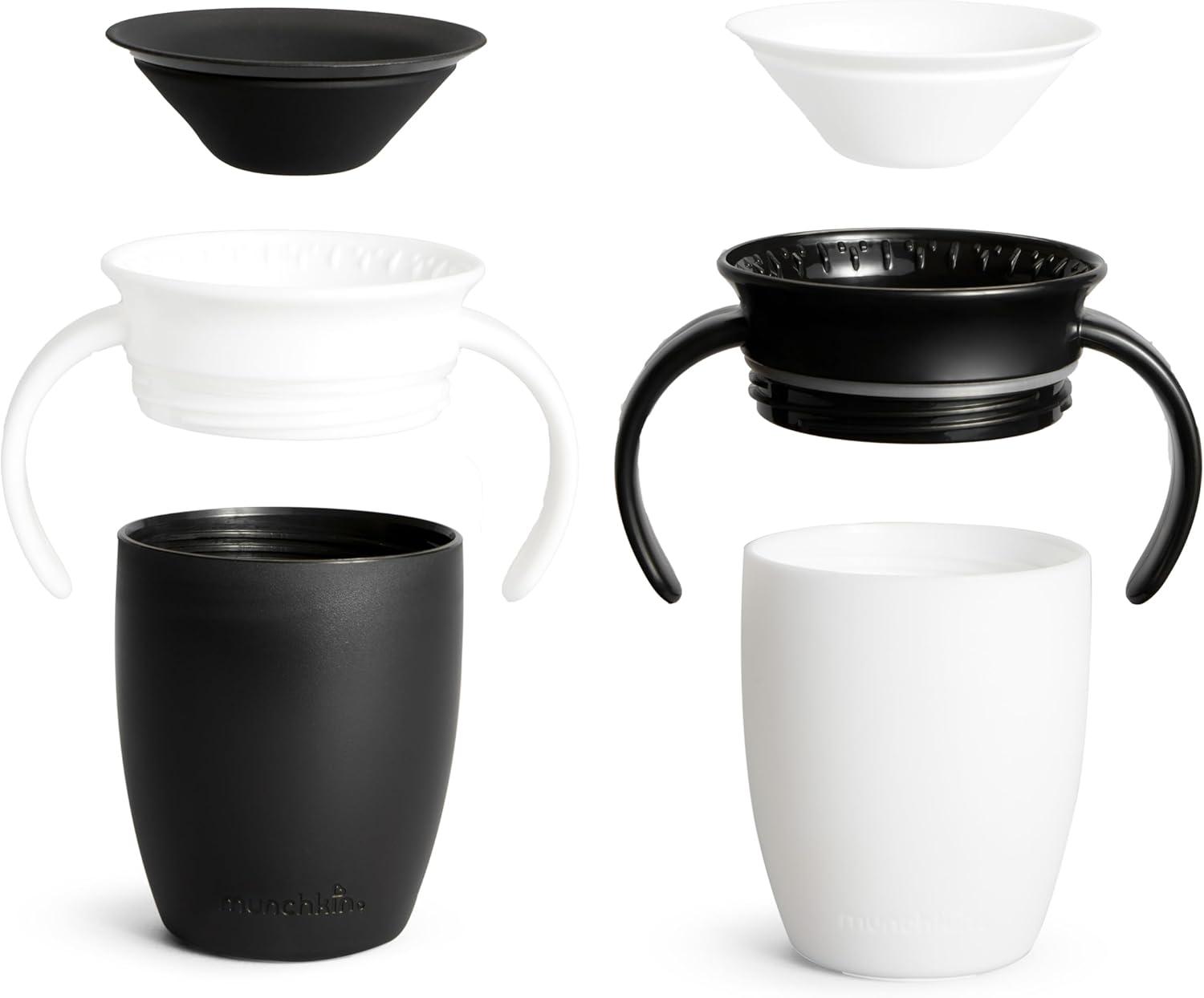 imageMunchkin Sippy Cup for 6 Month Old and Up Spill Proof Miracle 360 Toddler Cups with Transition Handles 7 Ounce 2 Pack BlackWhite7 Ounce