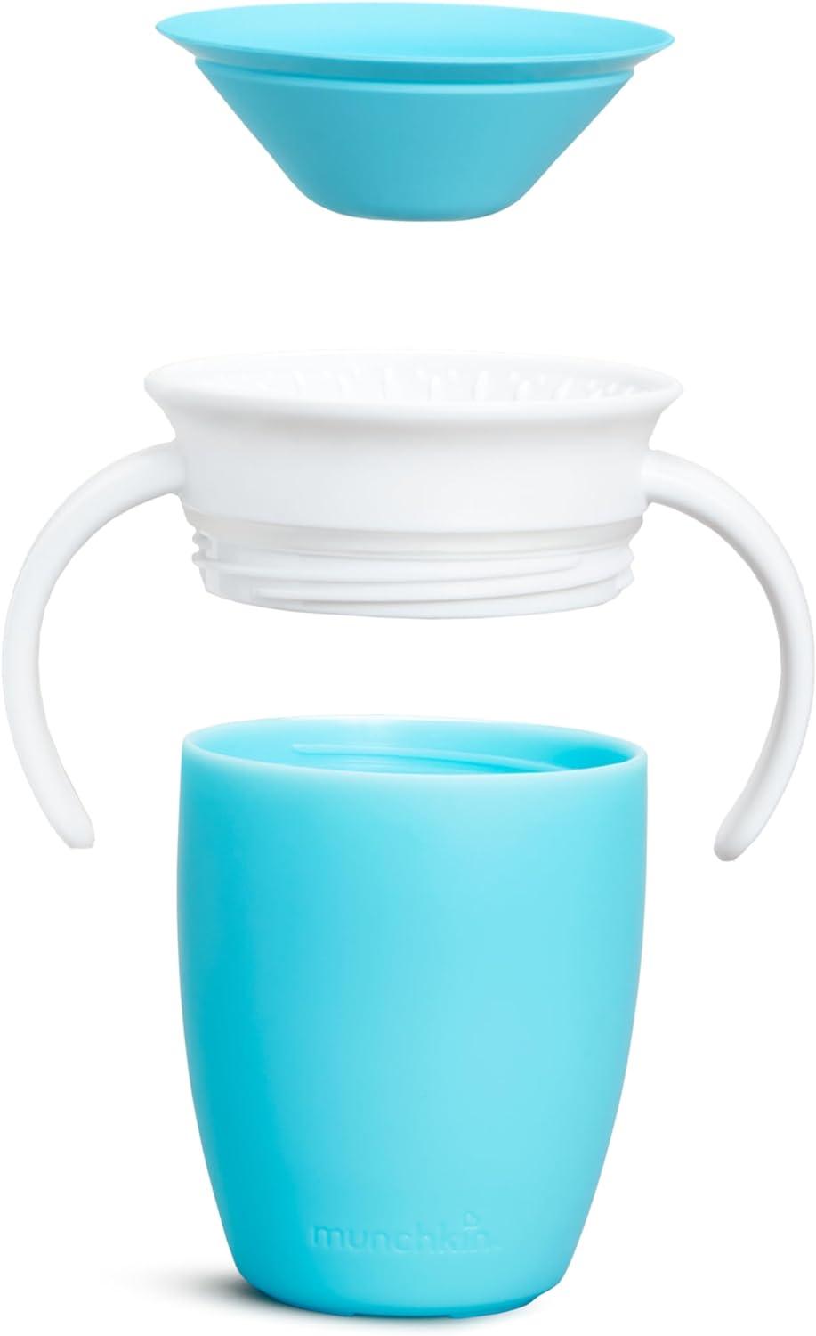 imageMunchkin Sippy Cup for 6 Month Old and Up Spill Proof Miracle 360 Toddler Cups with Transition Handles 7 Ounce 2 Pack BlueGreenBlue