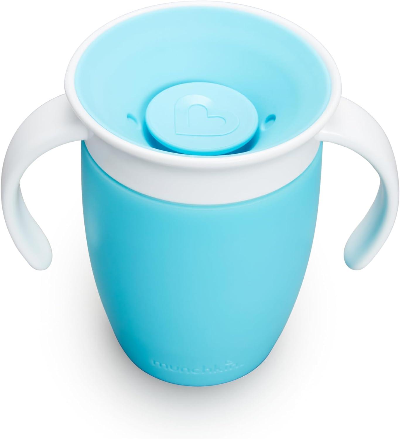 imageMunchkin Sippy Cup for 6 Month Old and Up Spill Proof Miracle 360 Toddler Cups with Transition Handles 7 Ounce 2 Pack BlueGreenBlue
