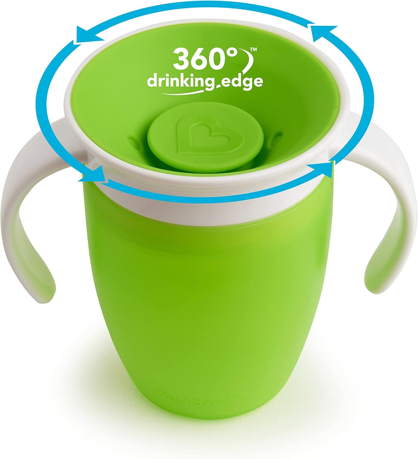 imageMunchkin Sippy Cup for 6 Month Old and Up Spill Proof Miracle 360 Toddler Cups with Transition Handles 7 Ounce 2 Pack BlueGreenGreen