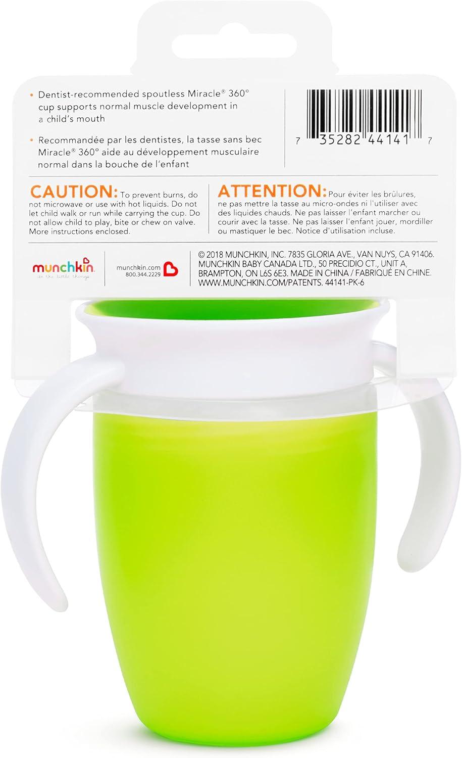 imageMunchkin Sippy Cup for 6 Month Old and Up Spill Proof Miracle 360 Toddler Cups with Transition Handles 7 Ounce 2 Pack BlueGreenGreen