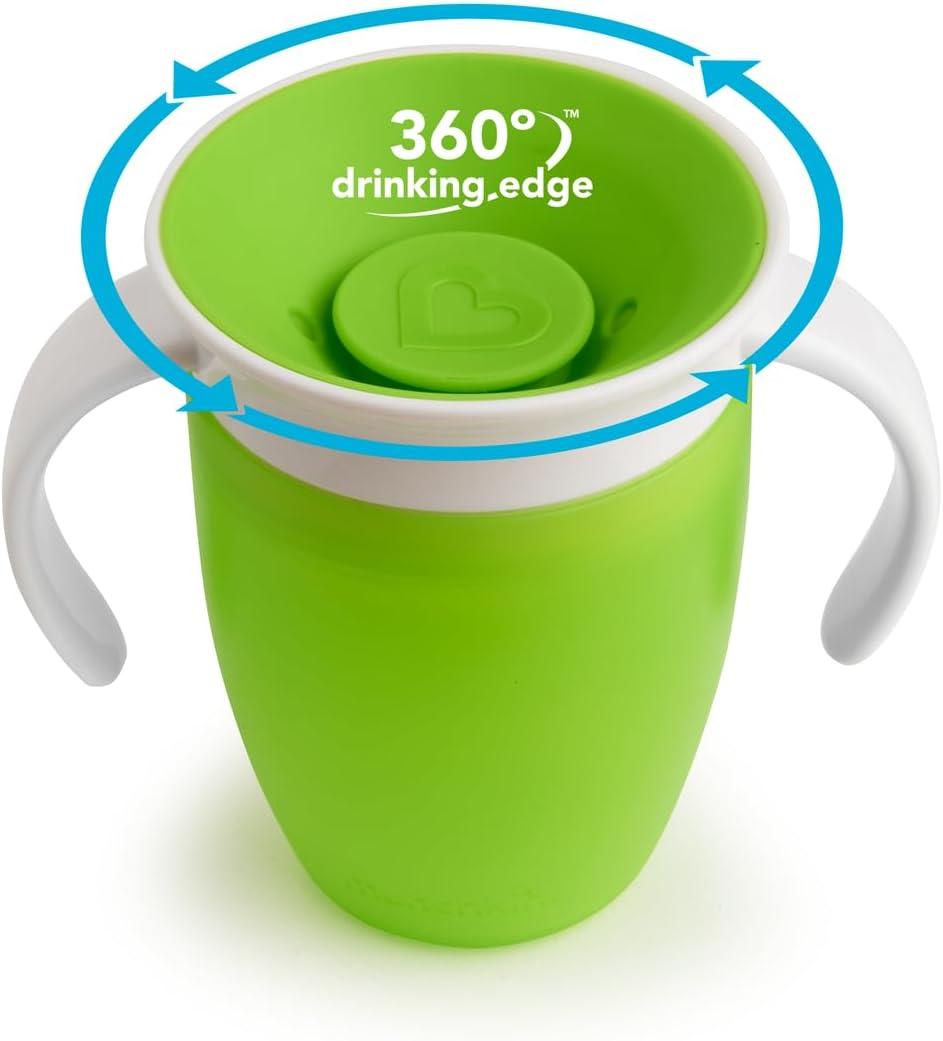 imageMunchkin Sippy Cup for 6 Month Old and Up Spill Proof Miracle 360 Toddler Cups with Transition Handles 7 Ounce 2 Pack BlueGreenGreen