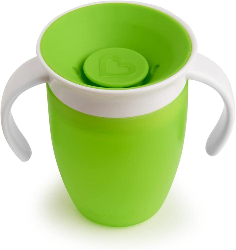 imageMunchkin Sippy Cup for 6 Month Old and Up Spill Proof Miracle 360 Toddler Cups with Transition Handles 7 Ounce 2 Pack BlueGreenGreen